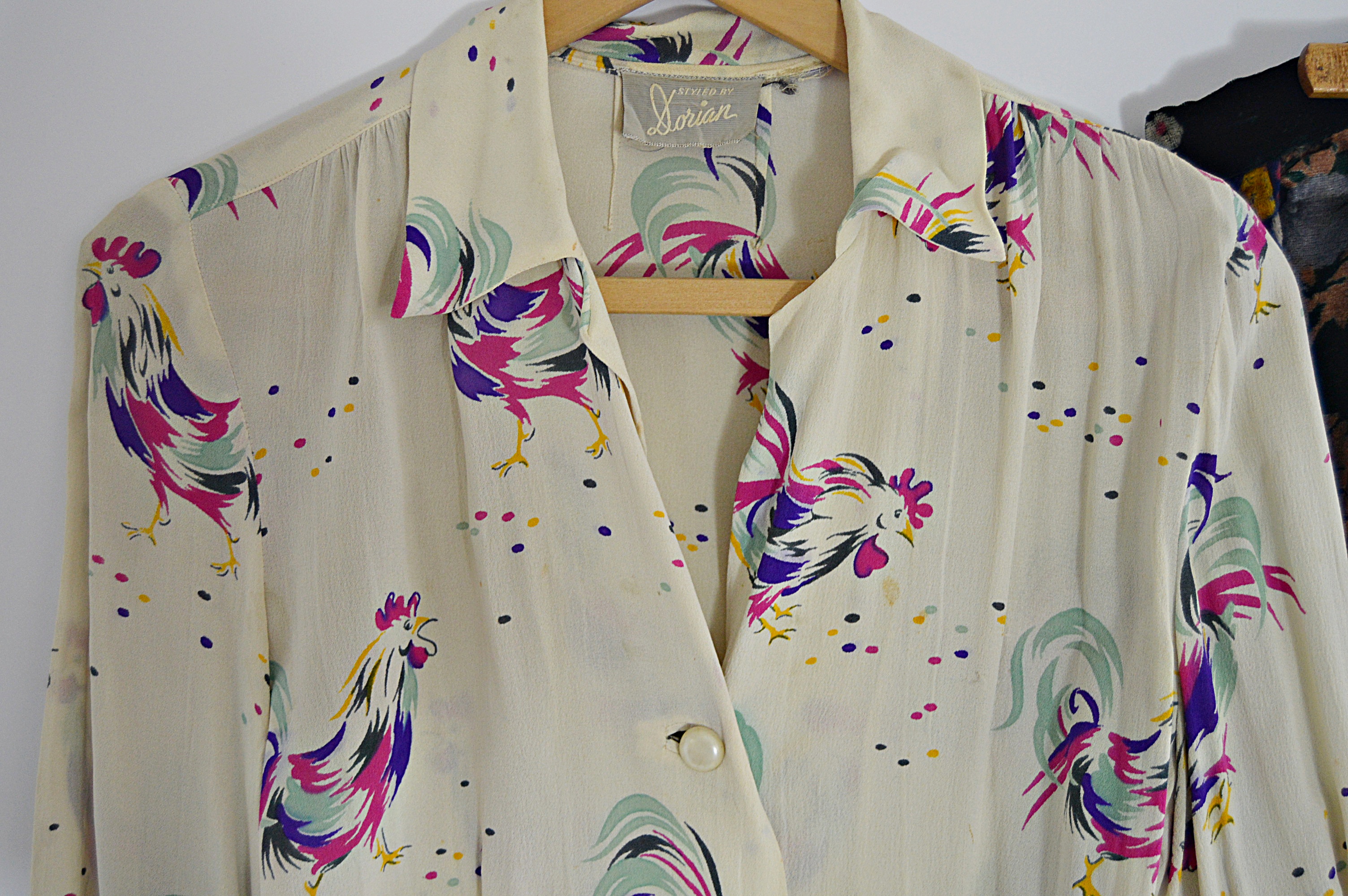 Vintage Dorian Rooster Blouse and Mod Velvet Maxi Skirt