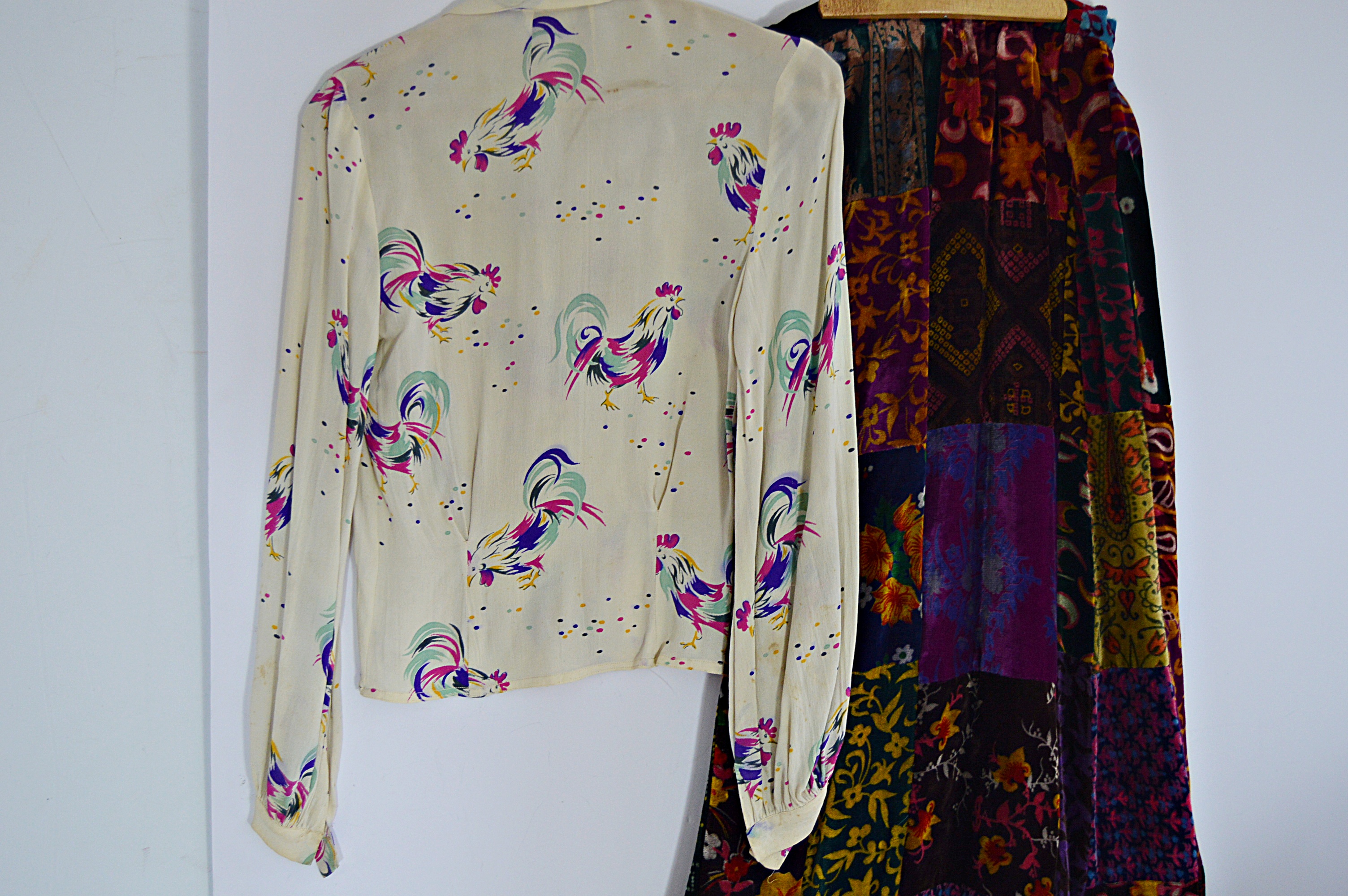 Vintage Dorian Rooster Blouse and Mod Velvet Maxi Skirt