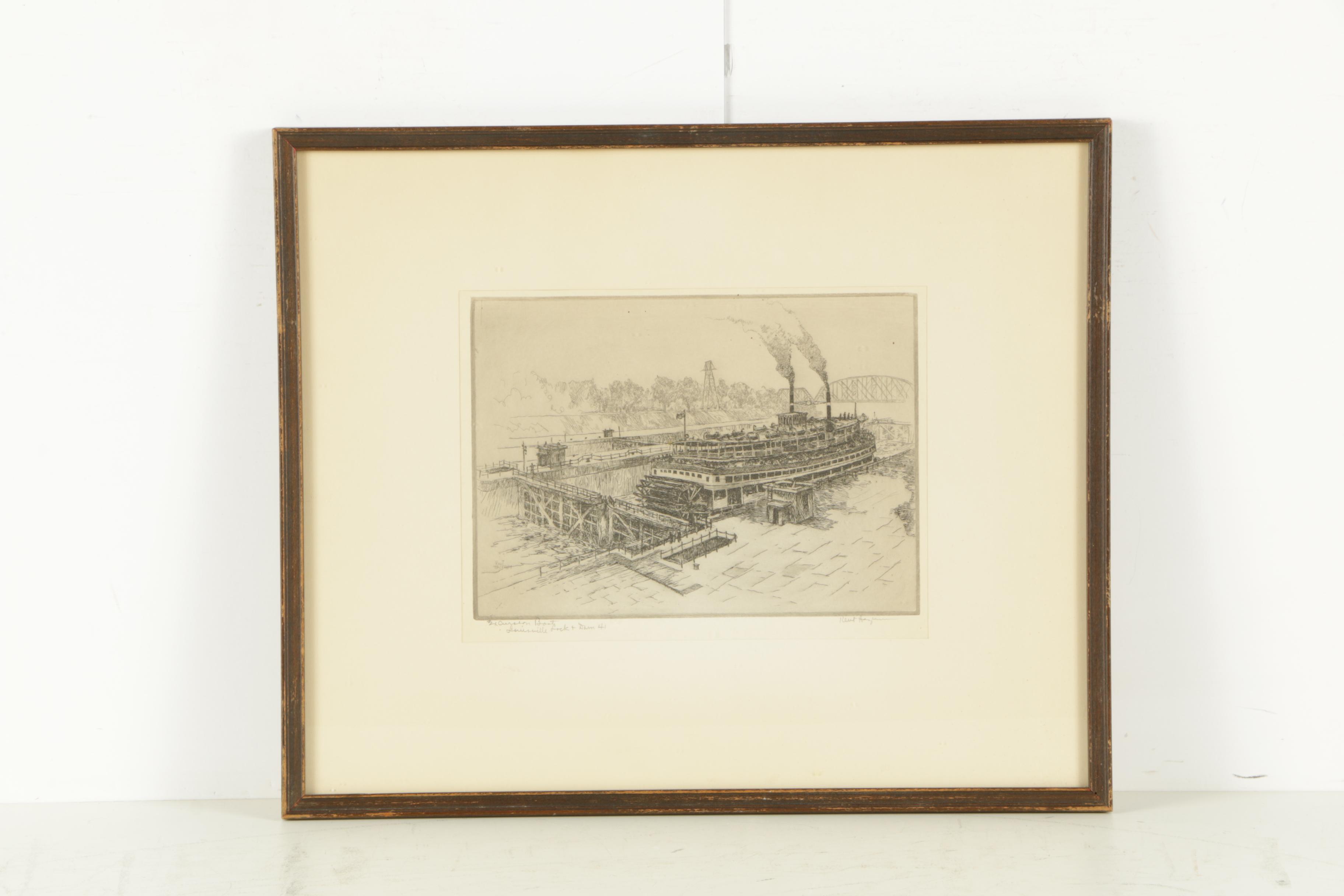 Kent Hagerman Etchings "Louisville Lock and Dam 41" and "Kentucky River"