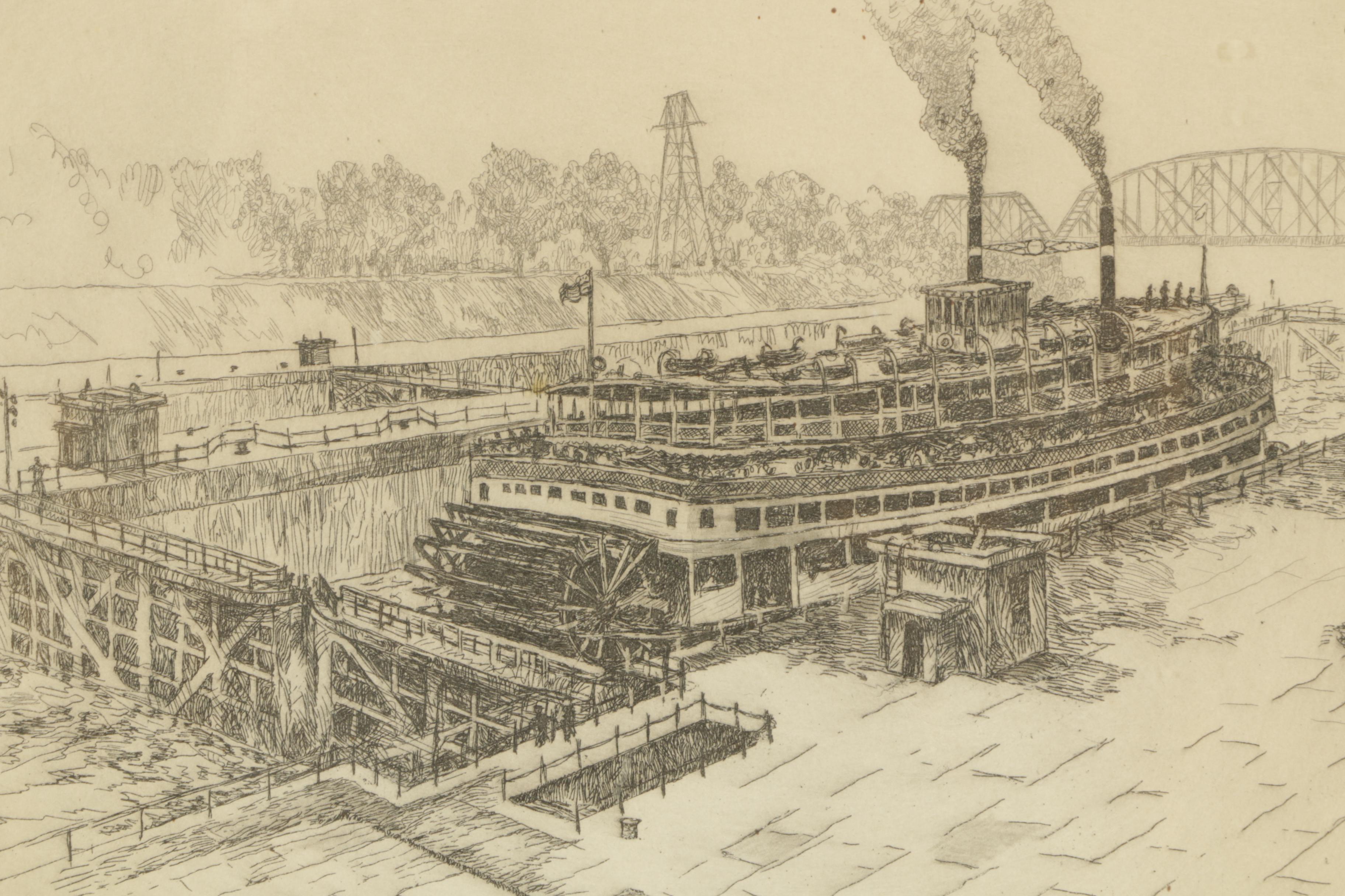 Kent Hagerman Etchings "Louisville Lock and Dam 41" and "Kentucky River"