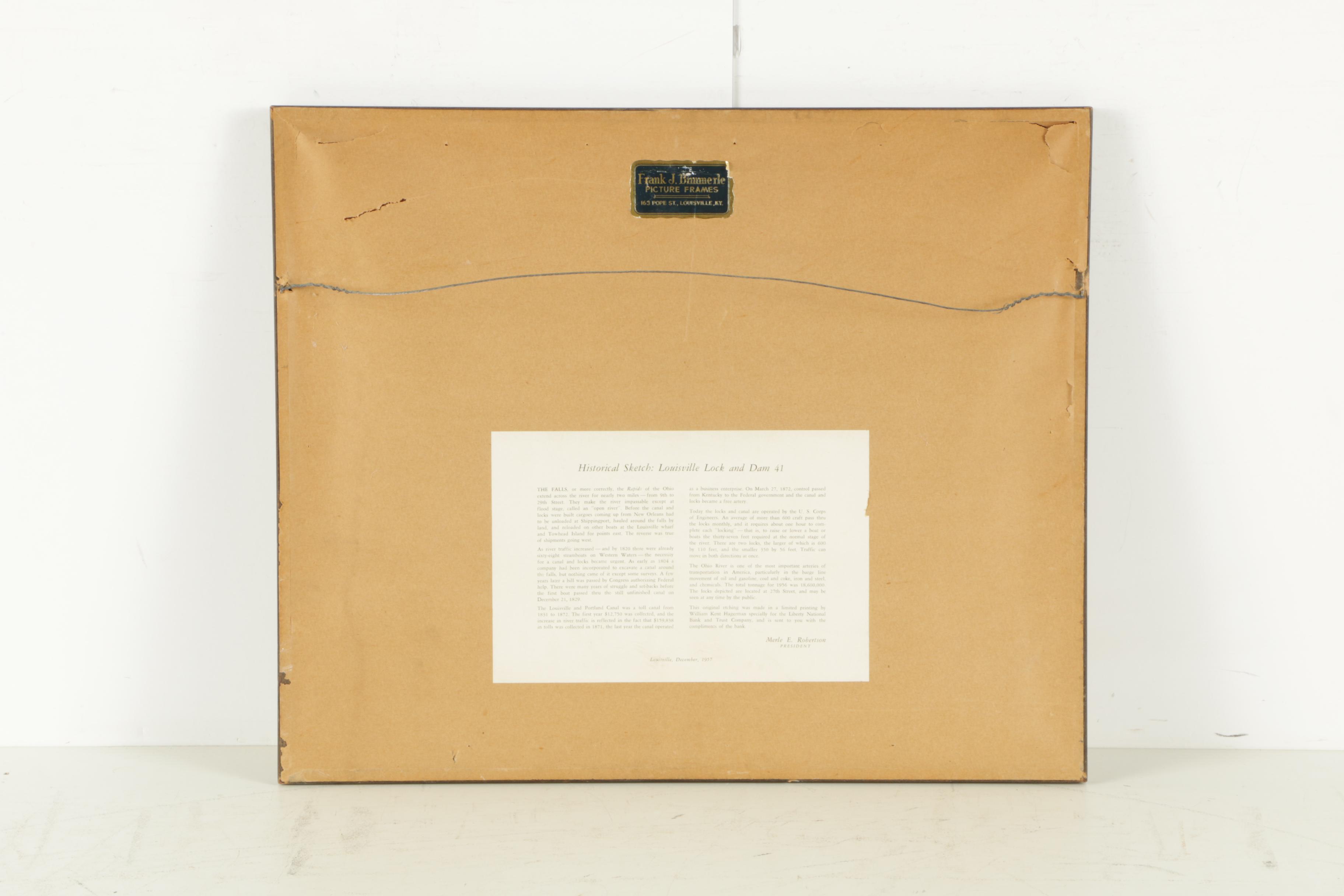 Kent Hagerman Etchings "Louisville Lock and Dam 41" and "Kentucky River"