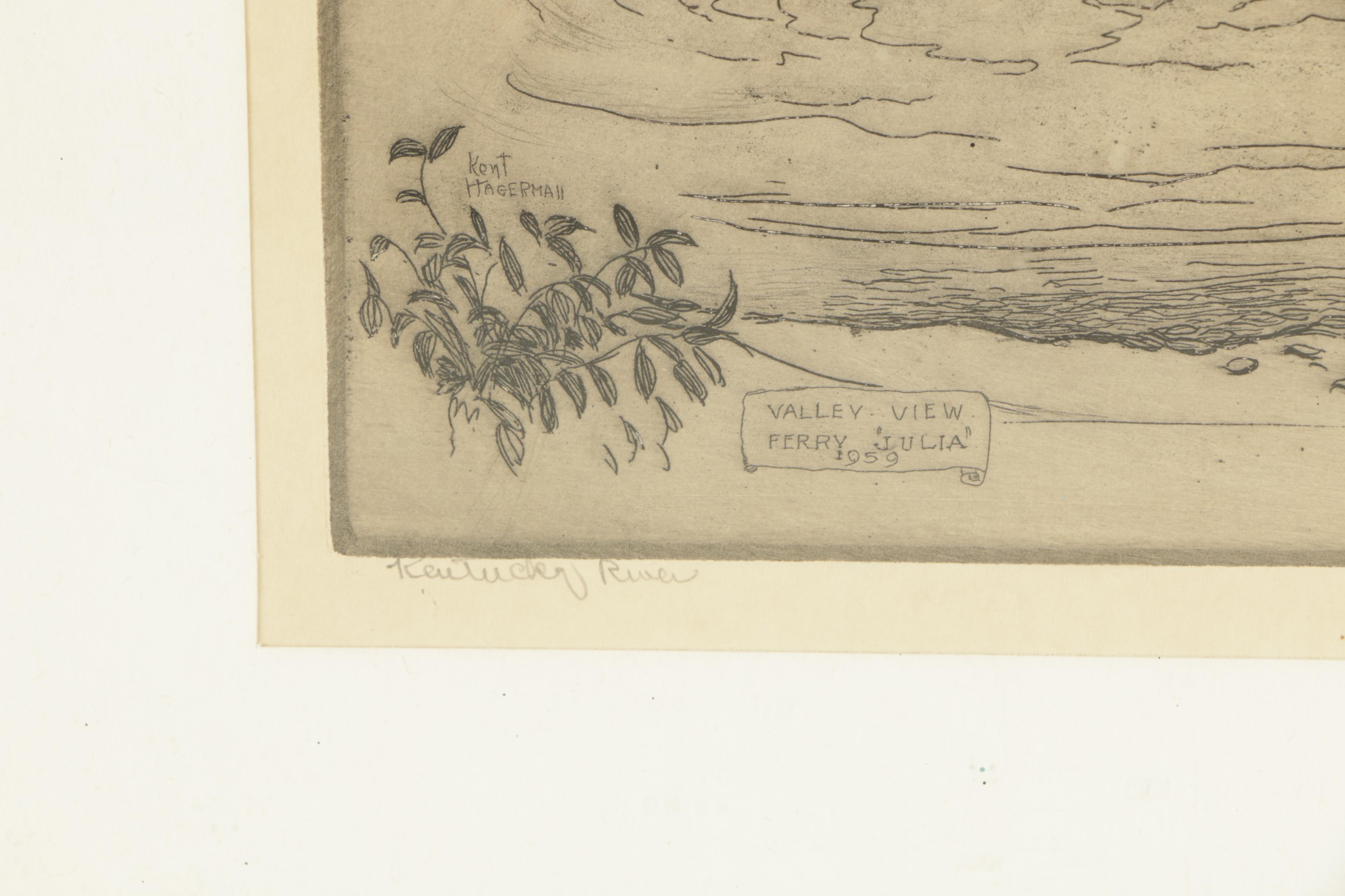 Kent Hagerman Etchings "Louisville Lock and Dam 41" and "Kentucky River"