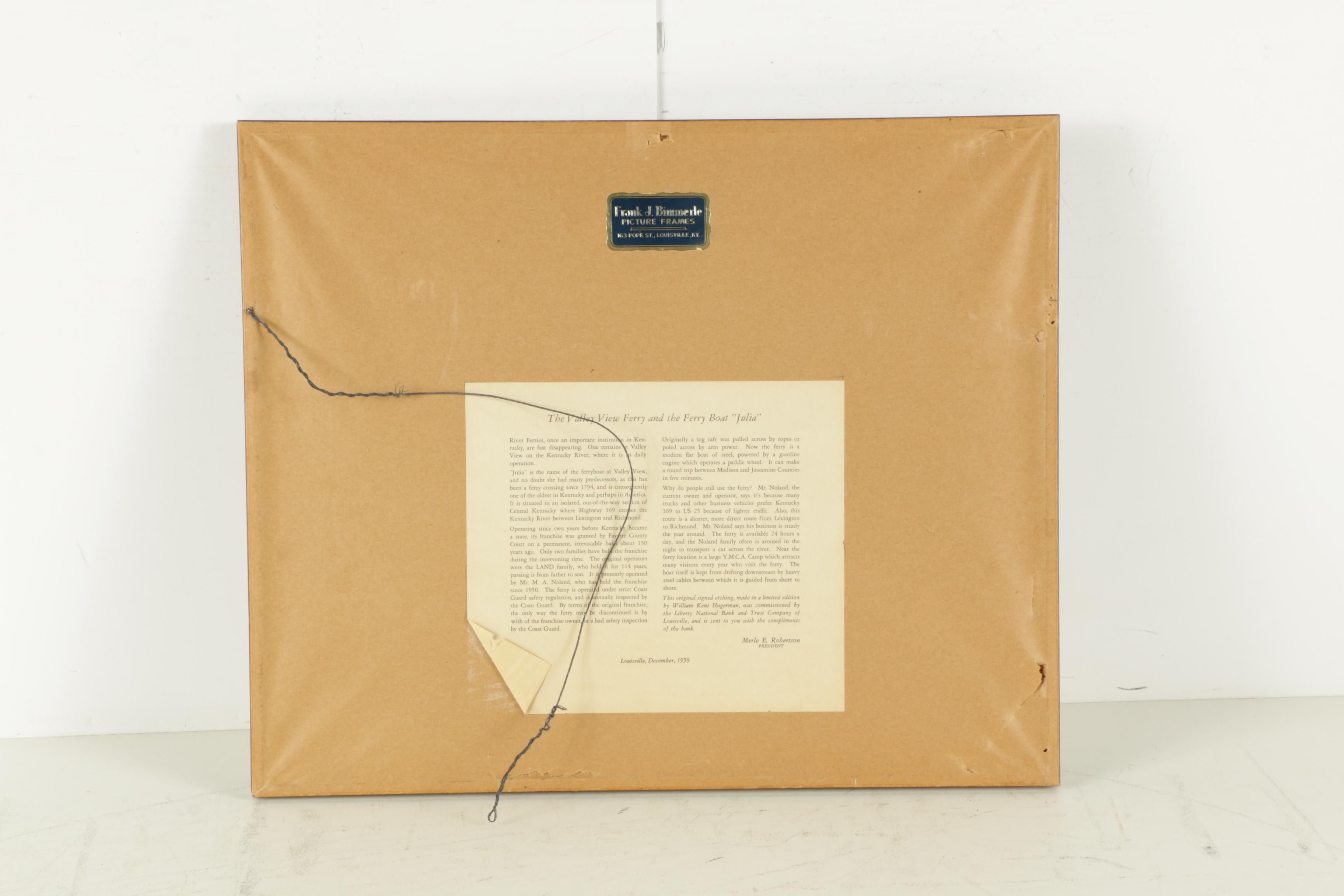 Kent Hagerman Etchings "Louisville Lock and Dam 41" and "Kentucky River"