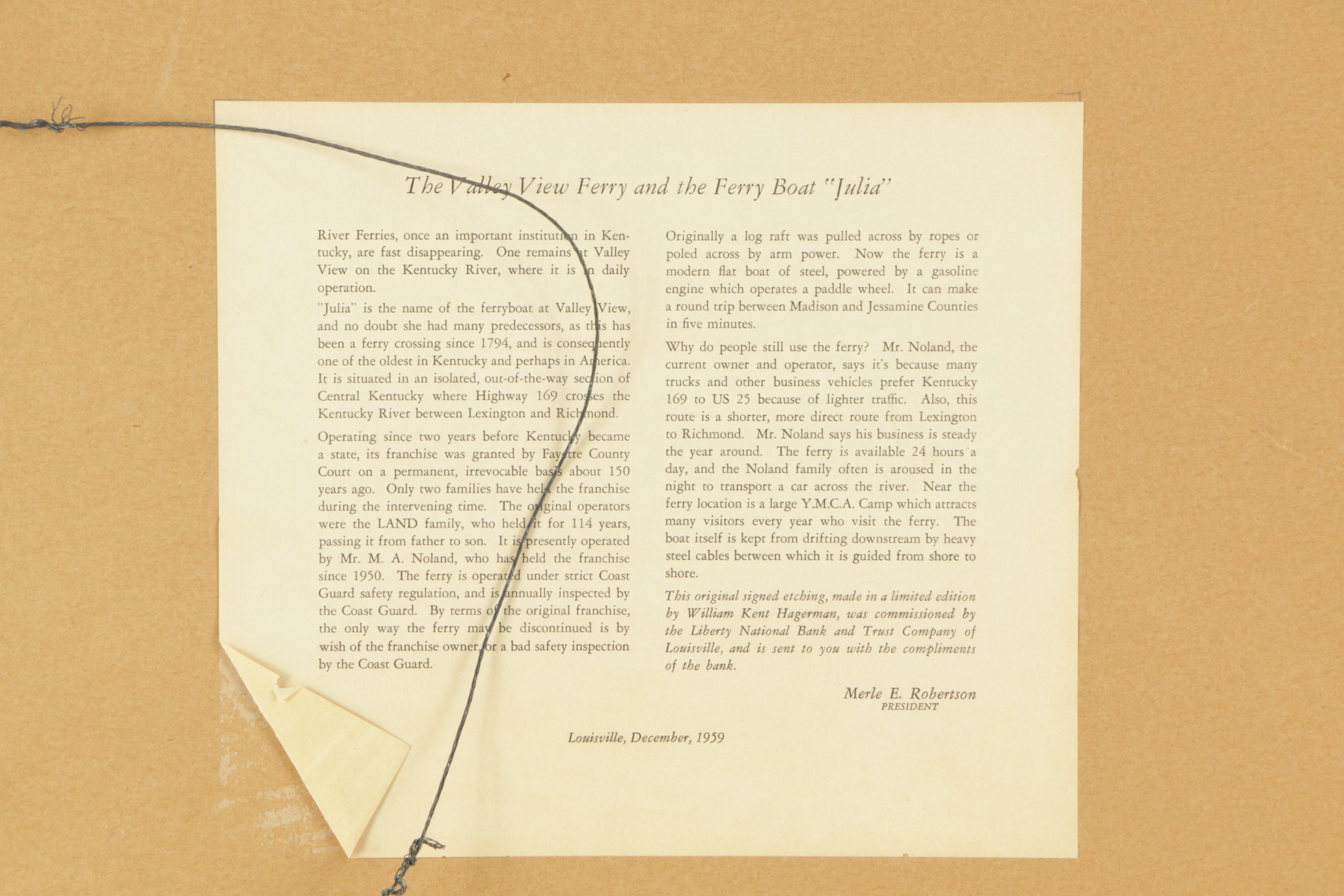 Kent Hagerman Etchings "Louisville Lock and Dam 41" and "Kentucky River"