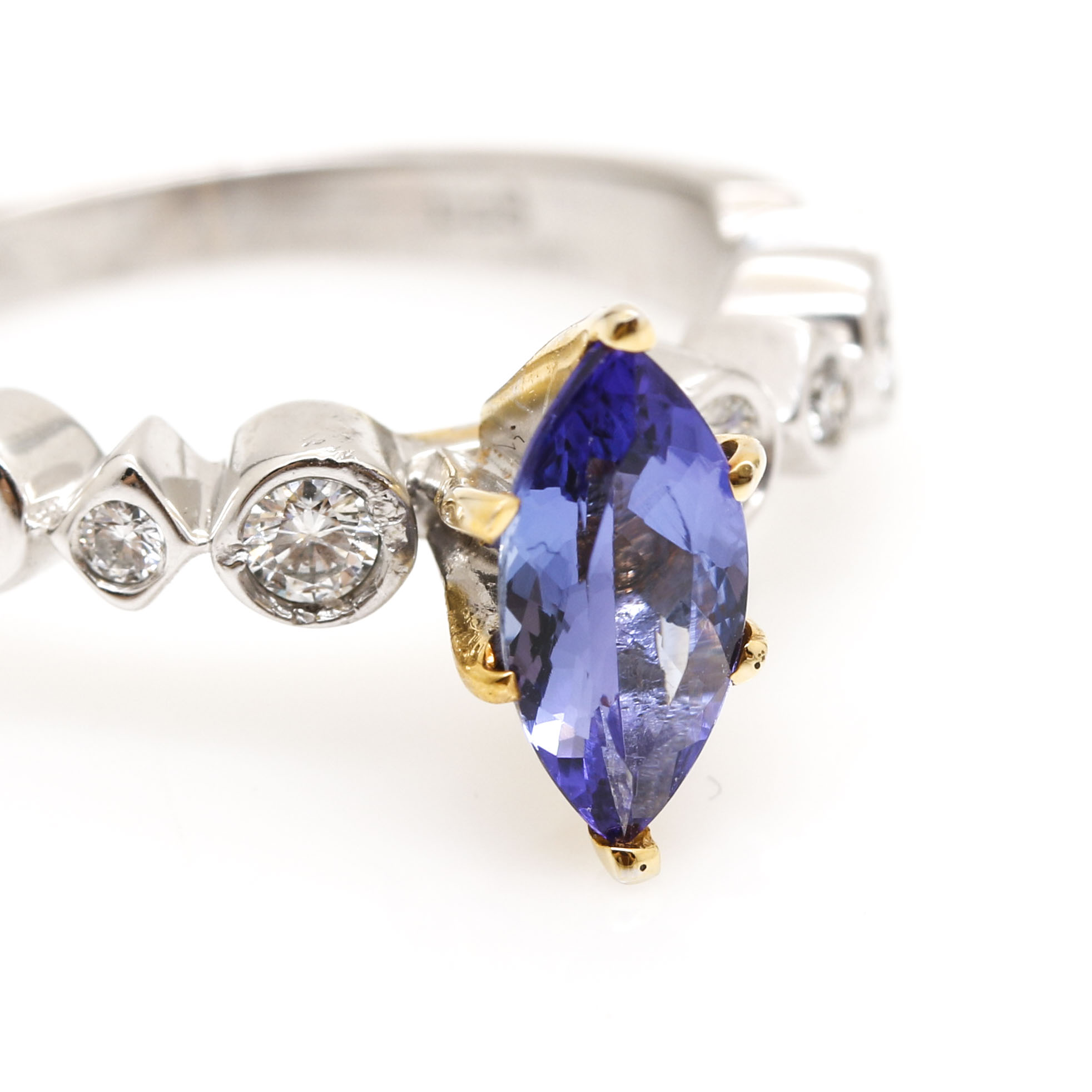 14K White and Yellow Gold Tanzanite and Diamond Ring