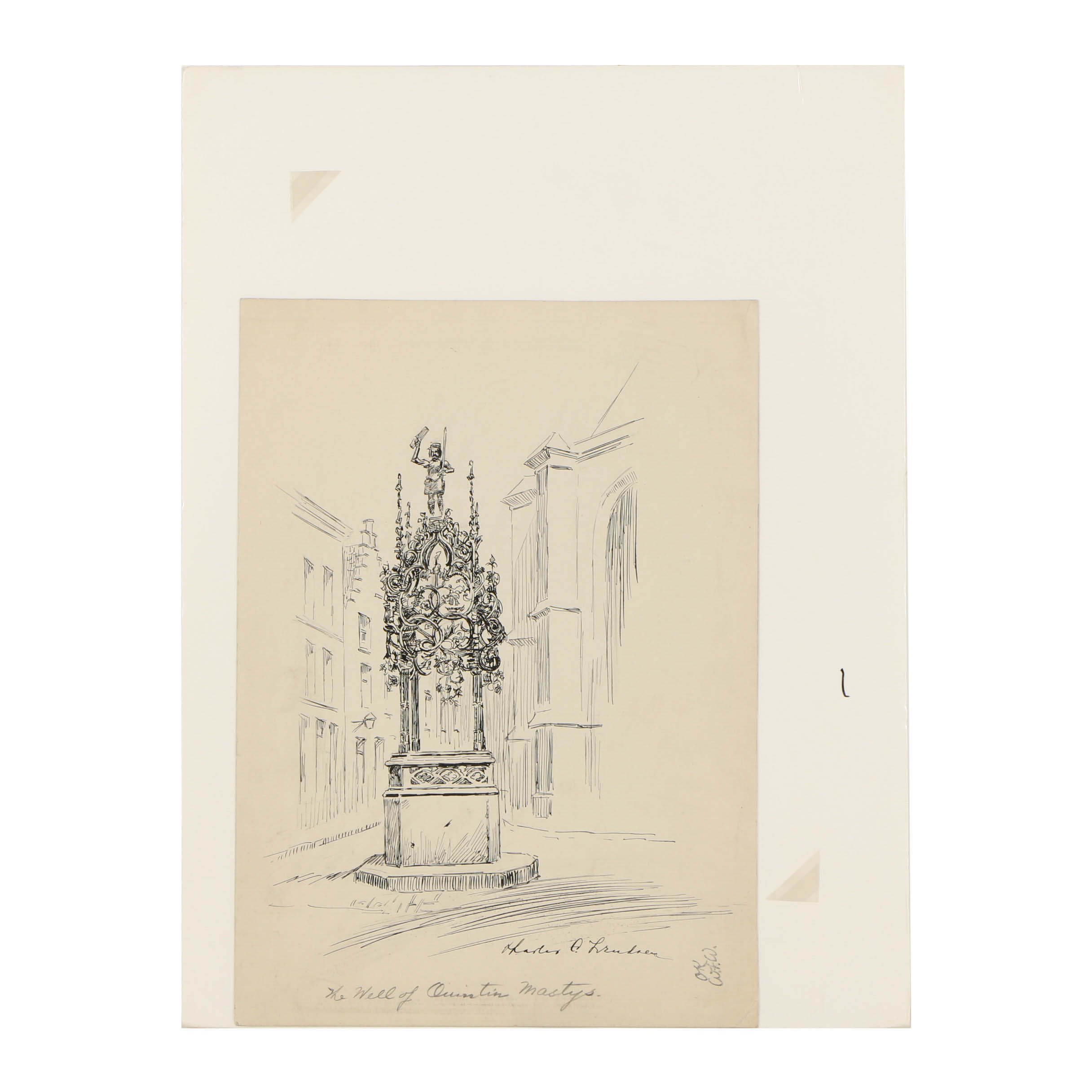 Charles C. Svendsen Ink Drawing "The Well of Quintin Mastys"