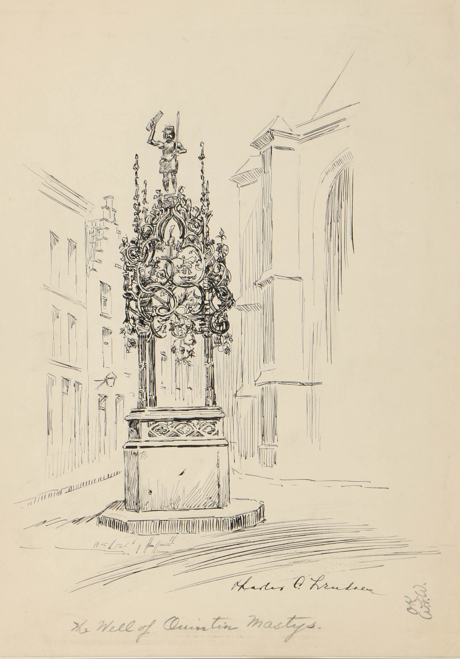 Charles C. Svendsen Ink Drawing "The Well of Quintin Mastys"