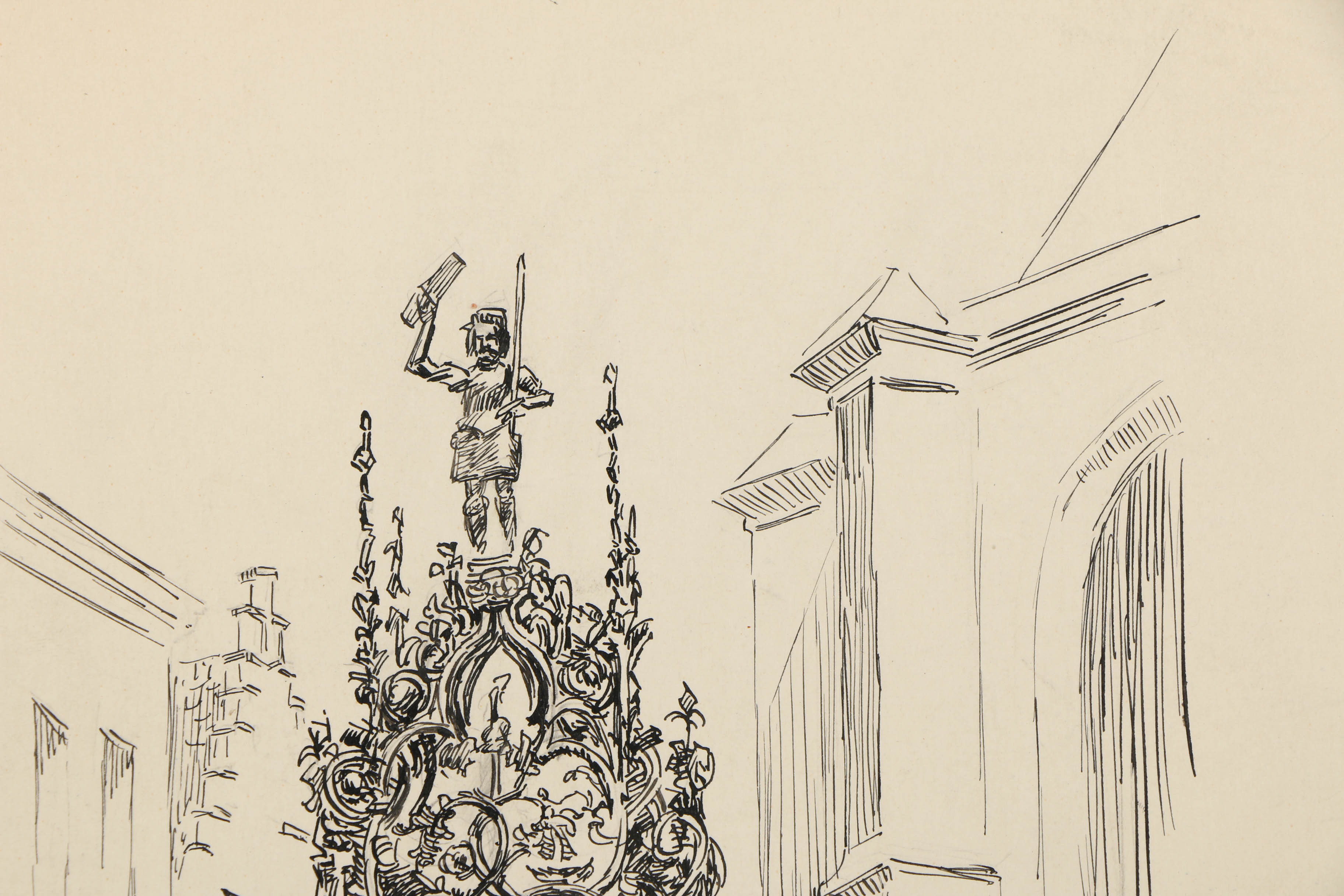 Charles C. Svendsen Ink Drawing "The Well of Quintin Mastys"