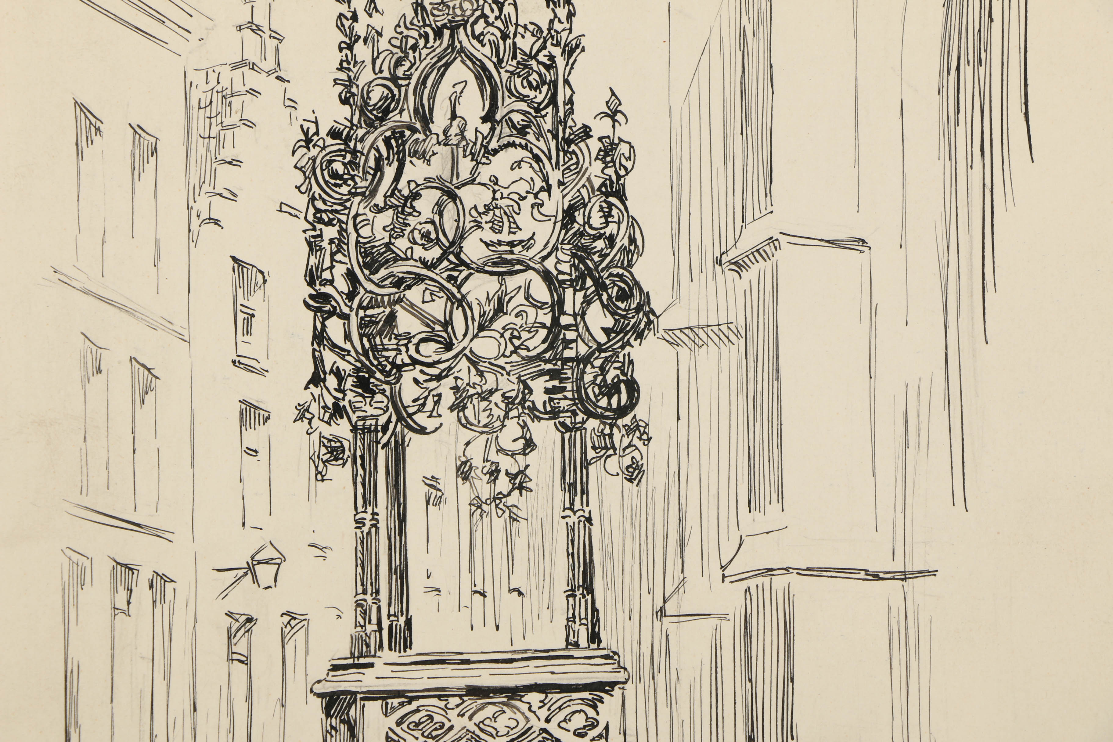 Charles C. Svendsen Ink Drawing "The Well of Quintin Mastys"