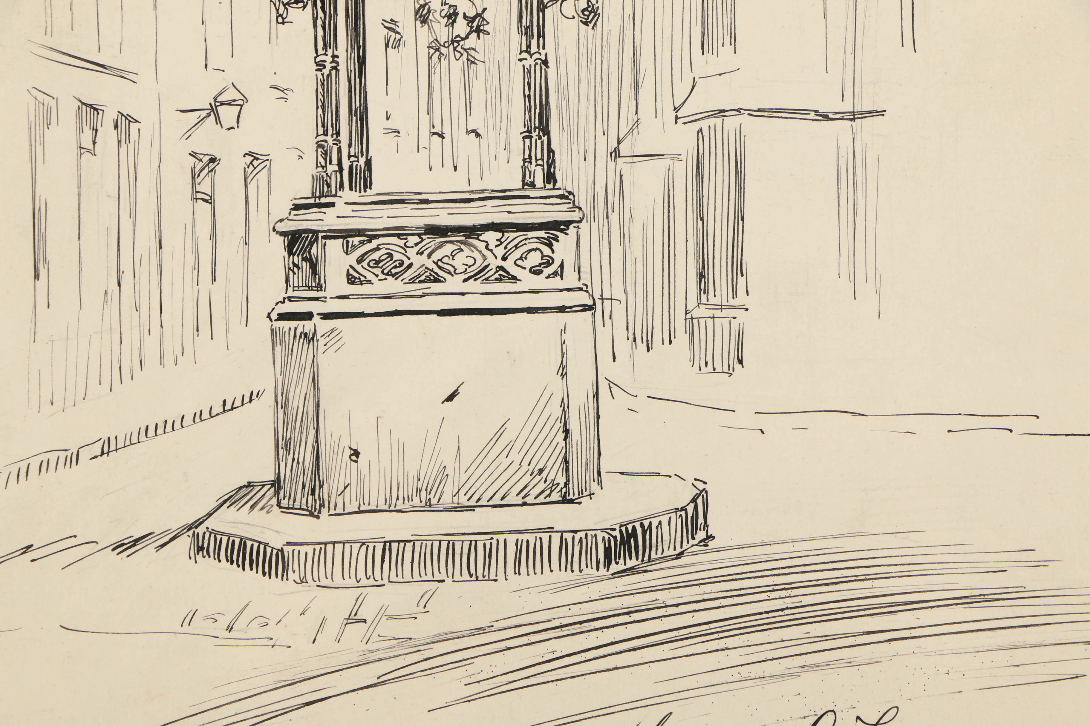 Charles C. Svendsen Ink Drawing "The Well of Quintin Mastys"