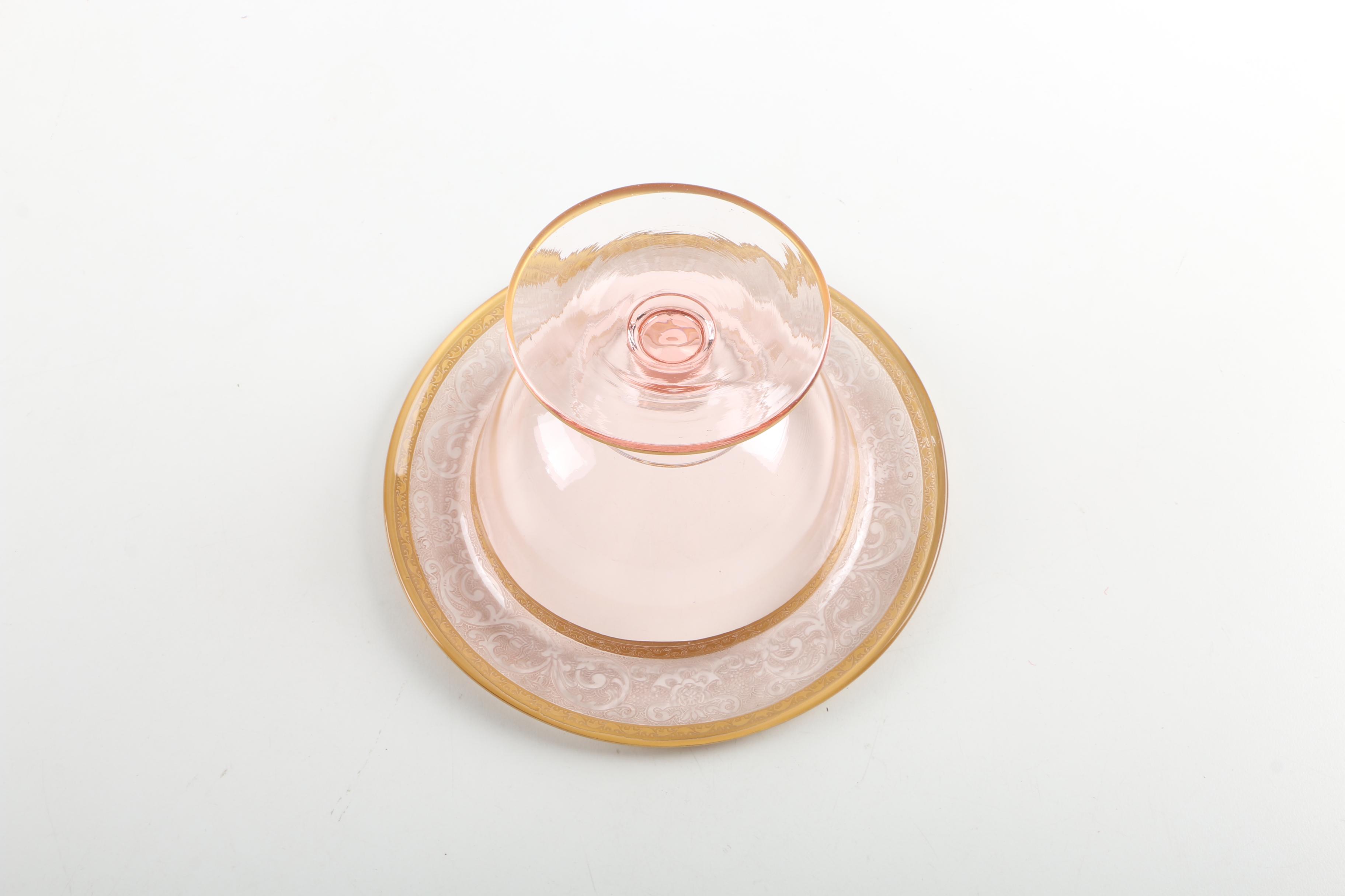 Vintage Pink Depression Glass Mayo Bowl, Ladle, and Underplate