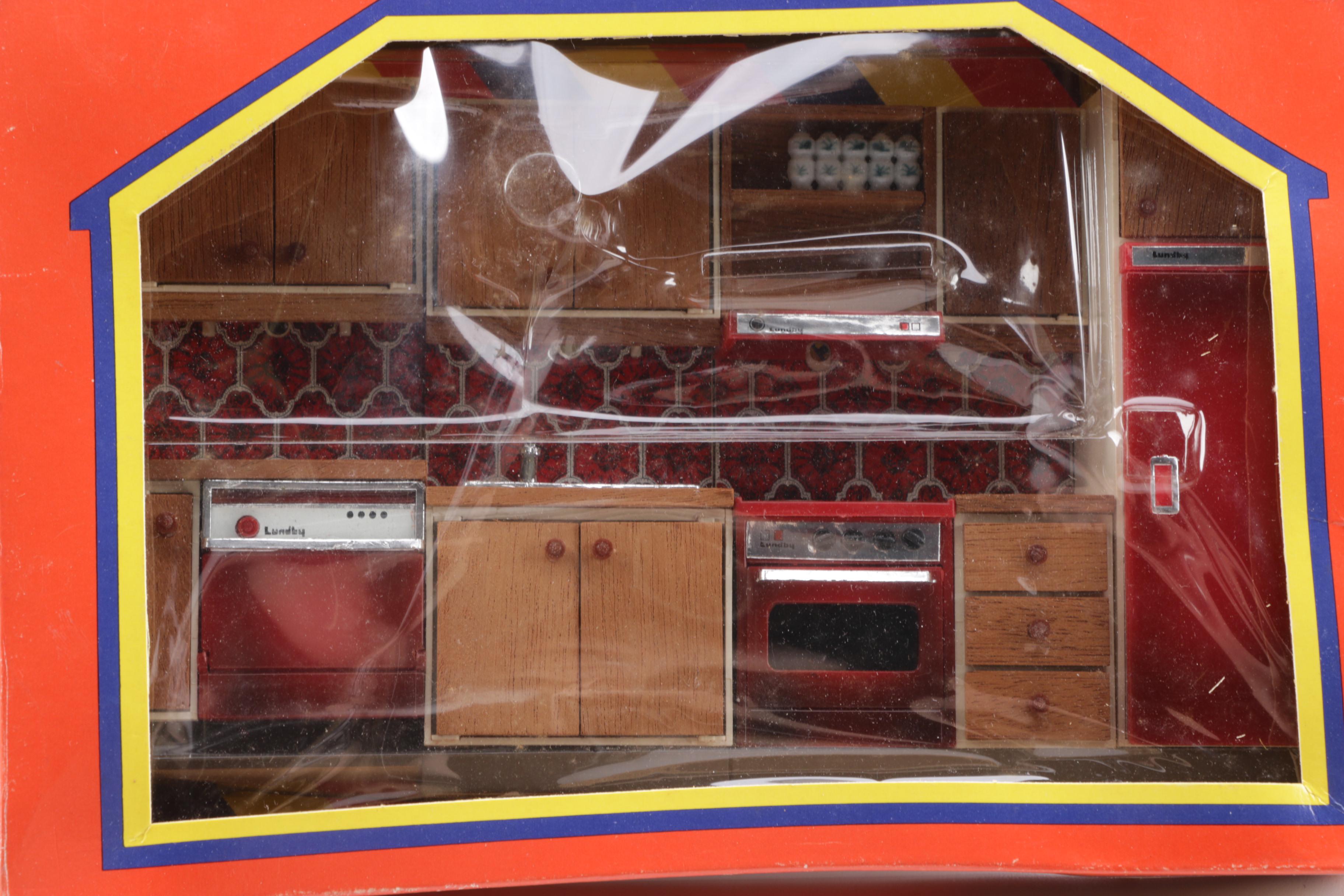 Wooden Dollhouse with Dolls and Accessories Including Lundby