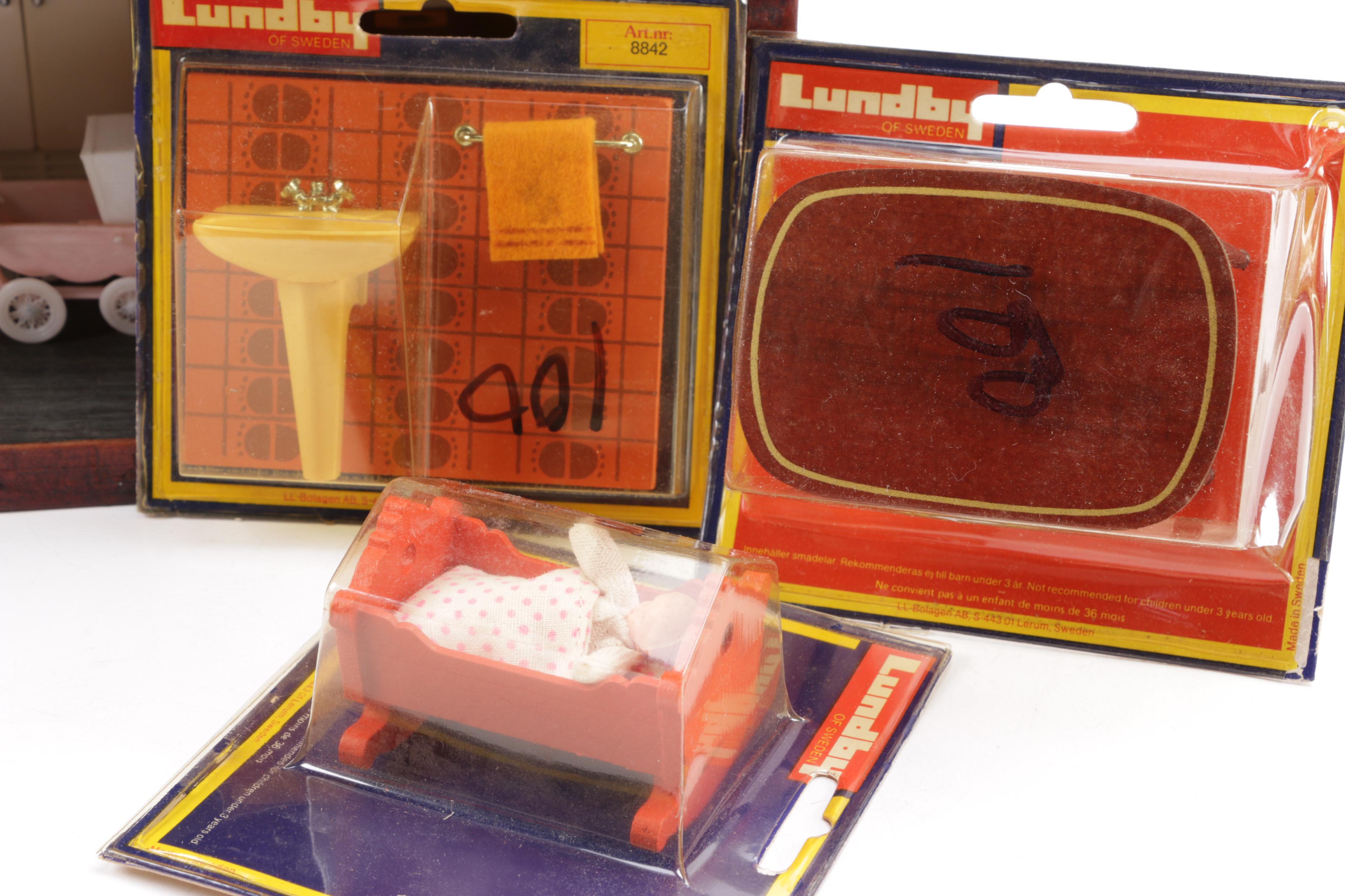 Wooden Dollhouse with Dolls and Accessories Including Lundby