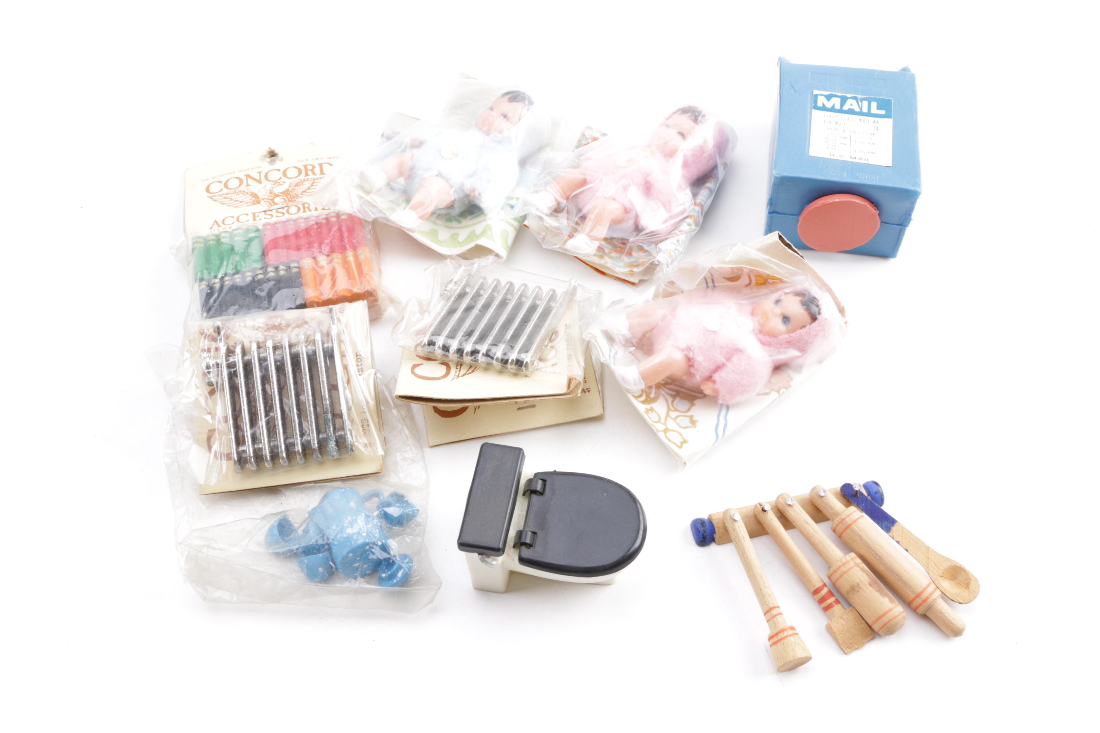 Wooden Dollhouse with Dolls and Accessories Including Lundby