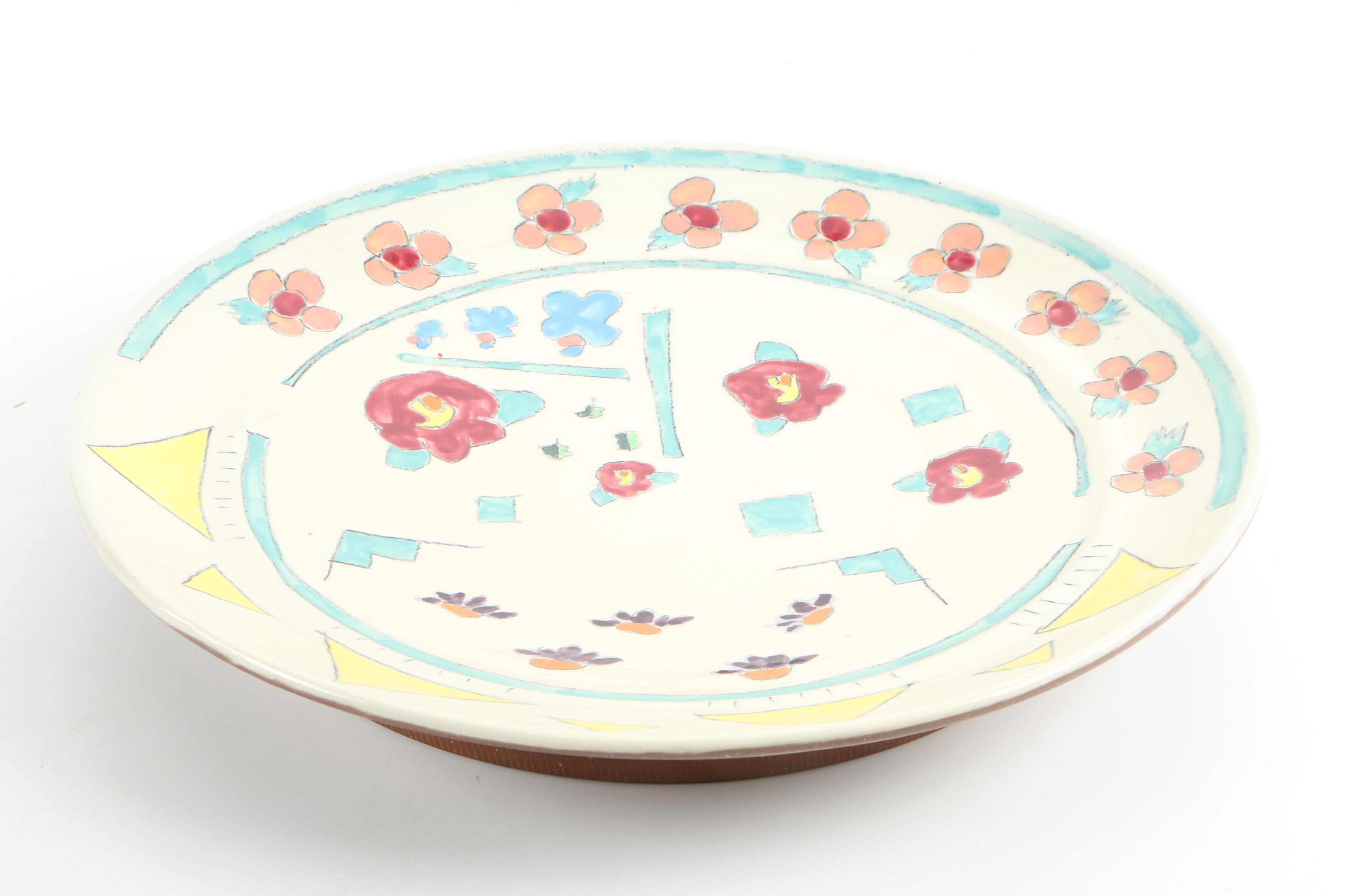 Hand-Painted Earthenware Pitcher and Platter