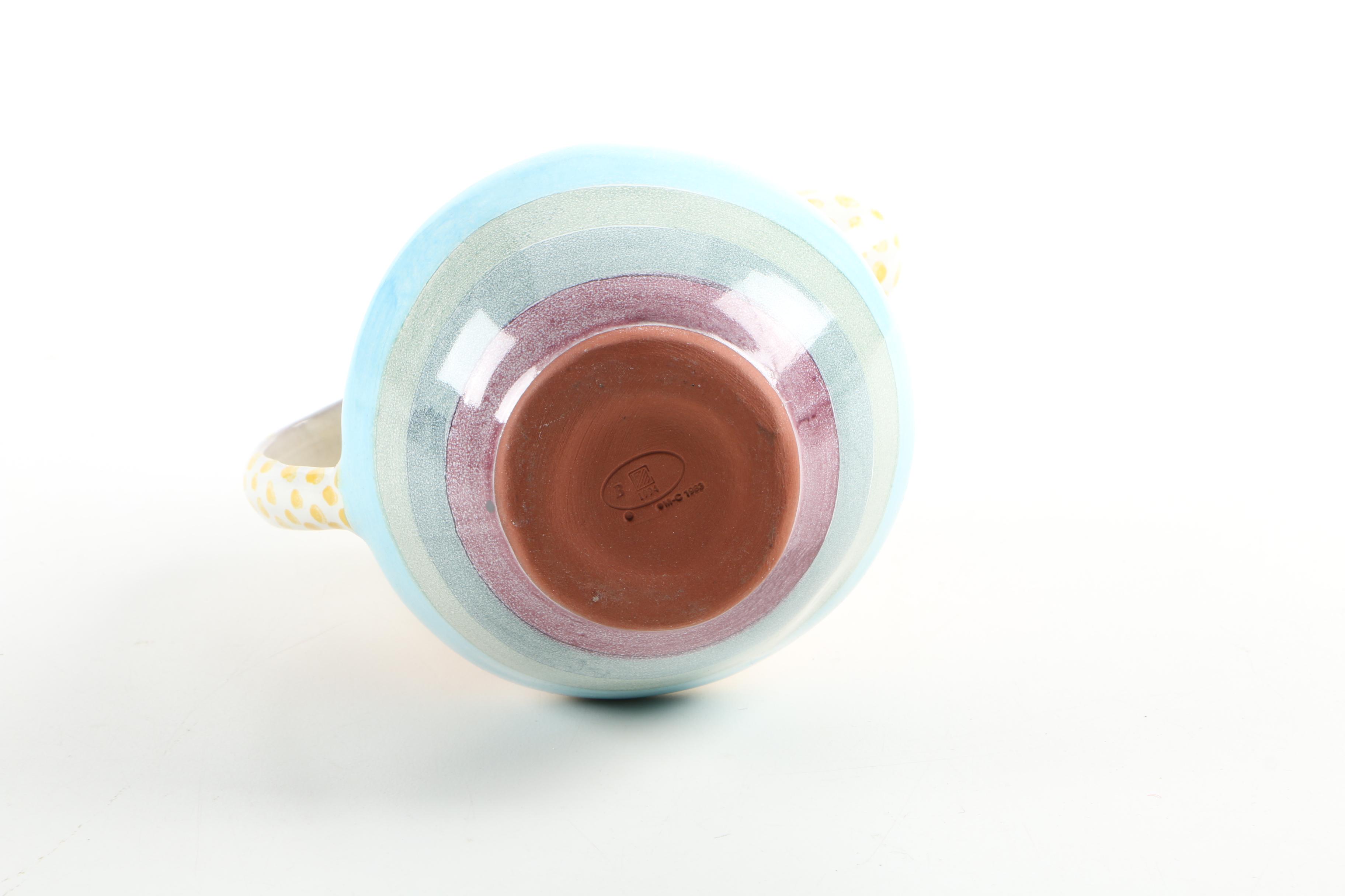 MacKenzie-Childs Ceramic Pitcher, Tea Set, and Portuguese Candle Holders