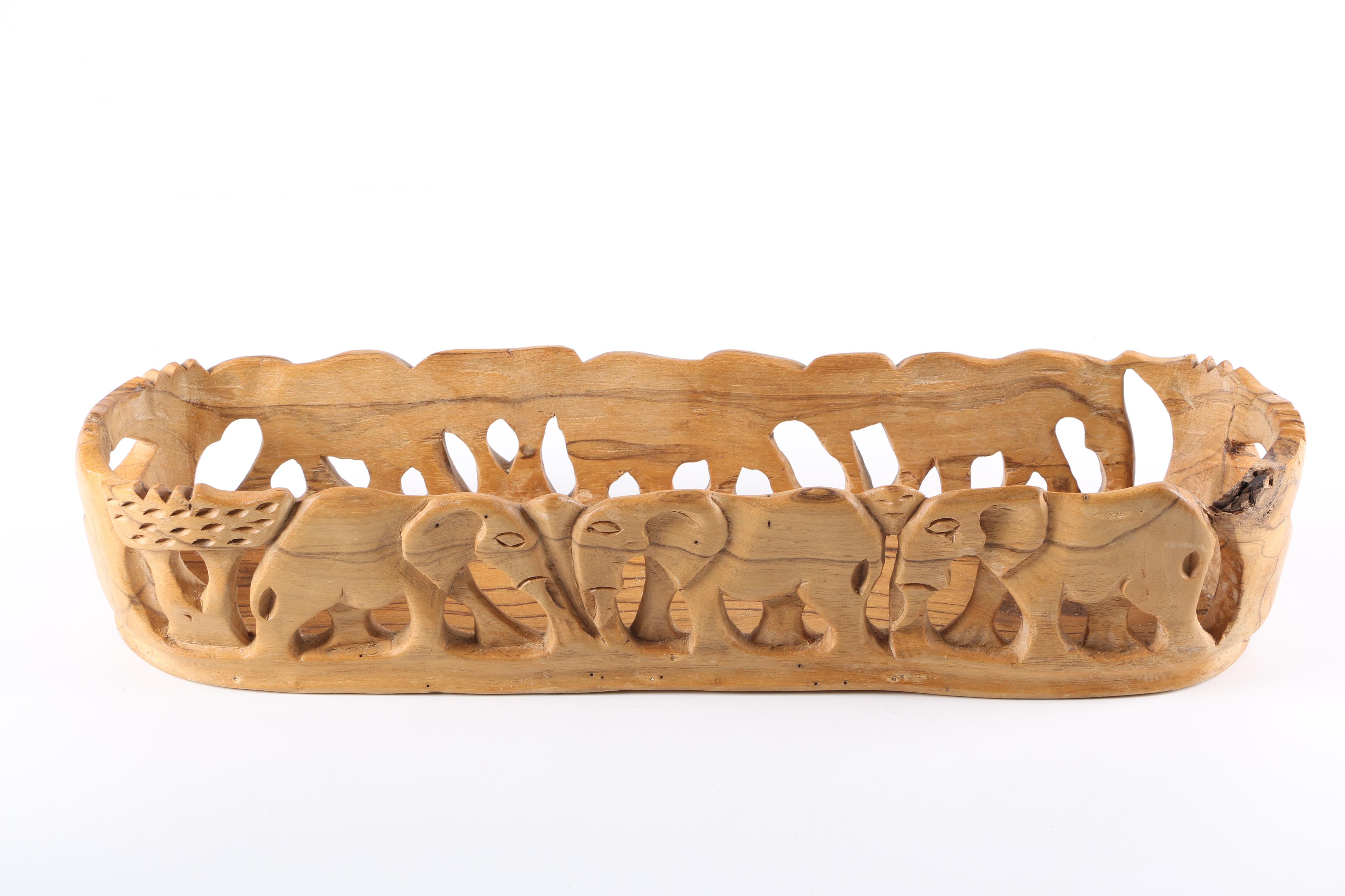 Animal Carved Wooden Bowl, Fork And Spoon