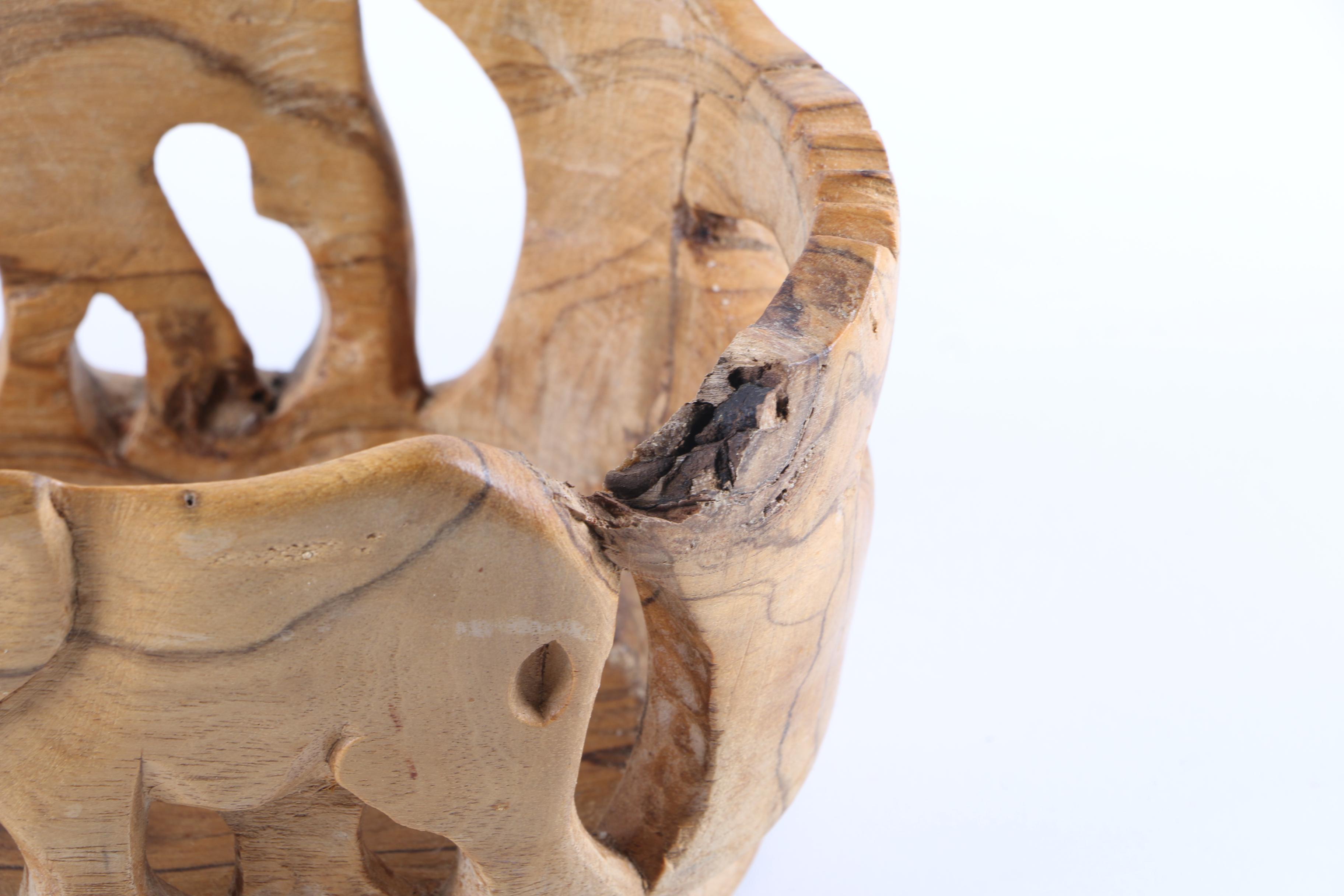 Animal Carved Wooden Bowl, Fork And Spoon