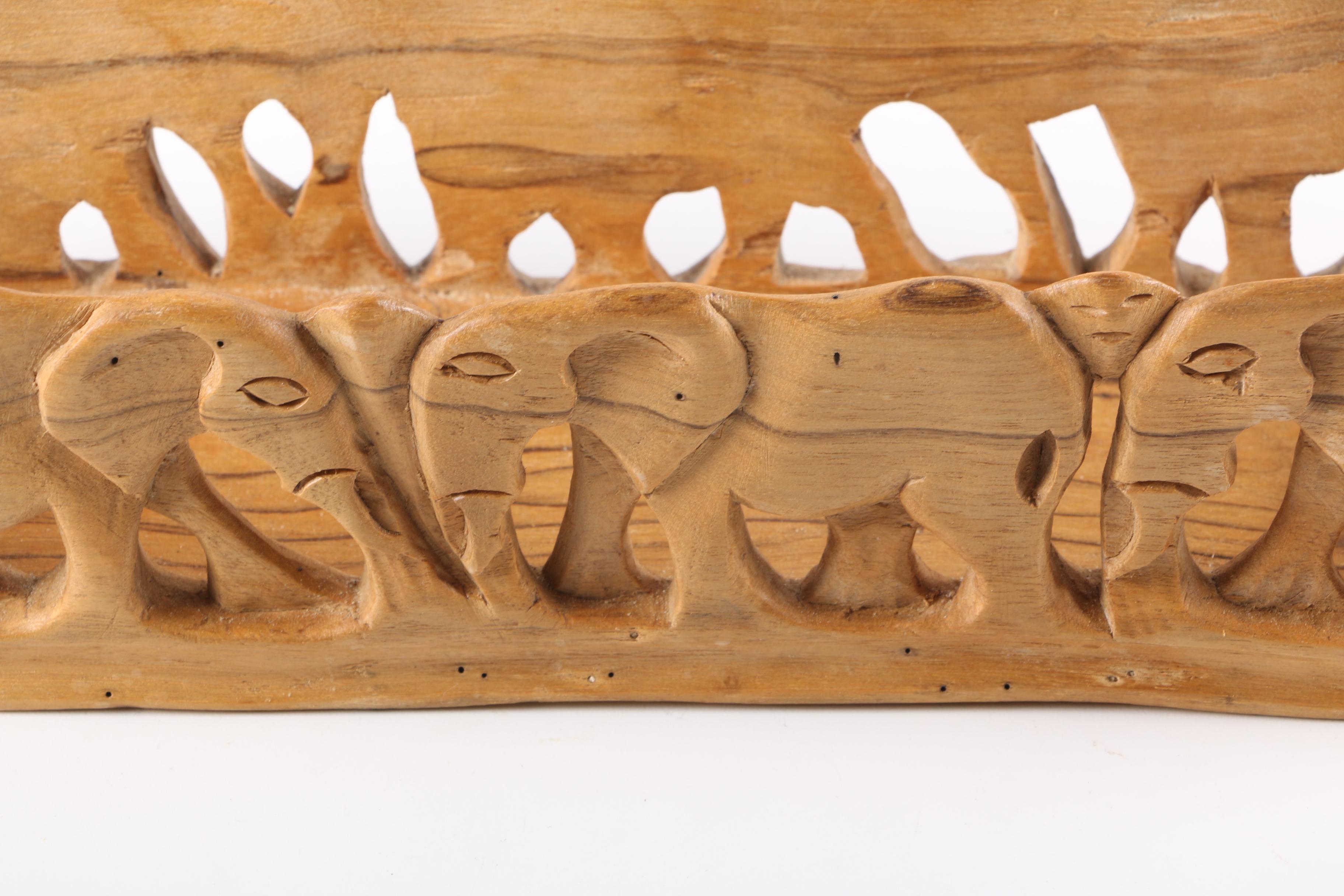 Animal Carved Wooden Bowl, Fork And Spoon