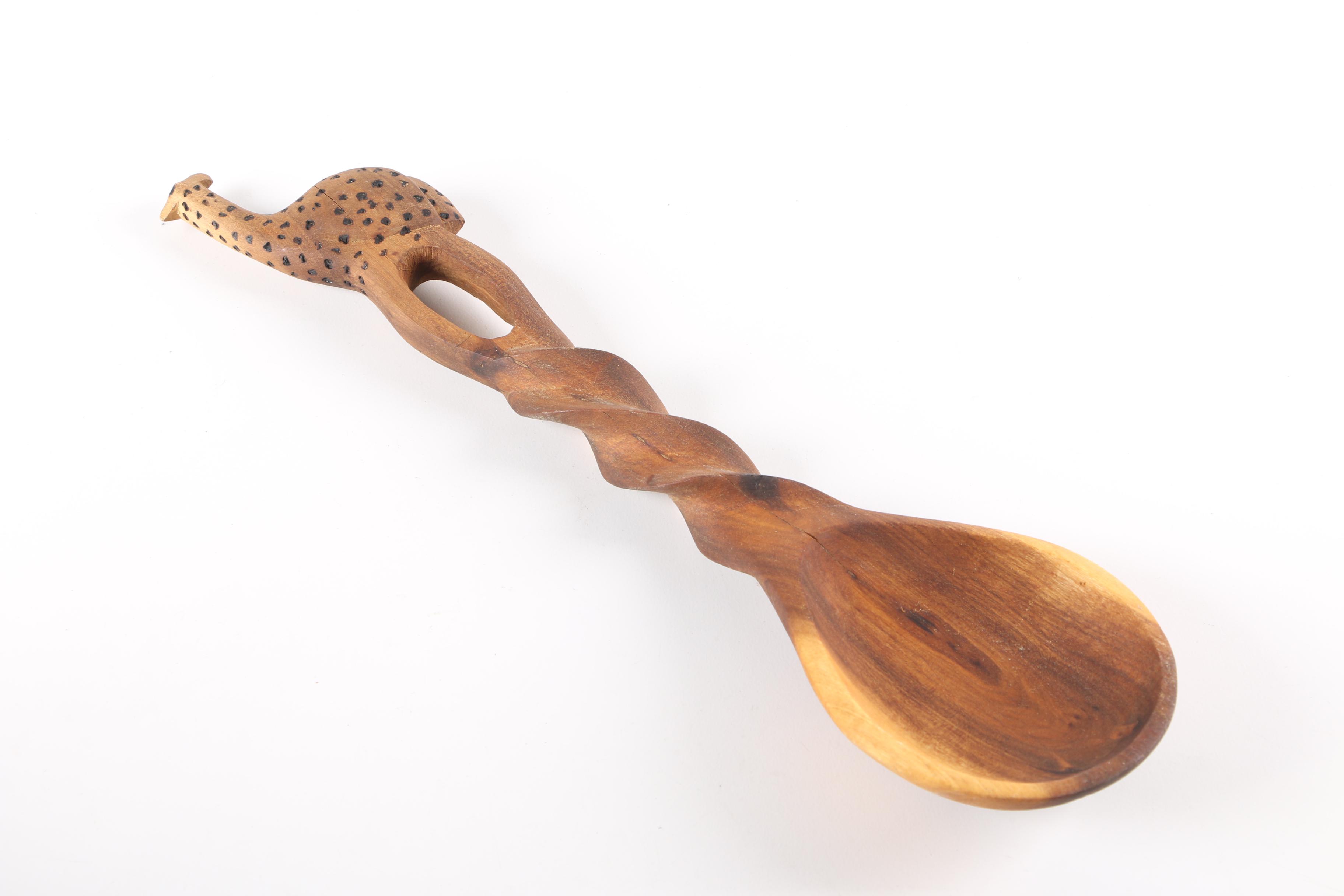 Animal Carved Wooden Bowl, Fork And Spoon