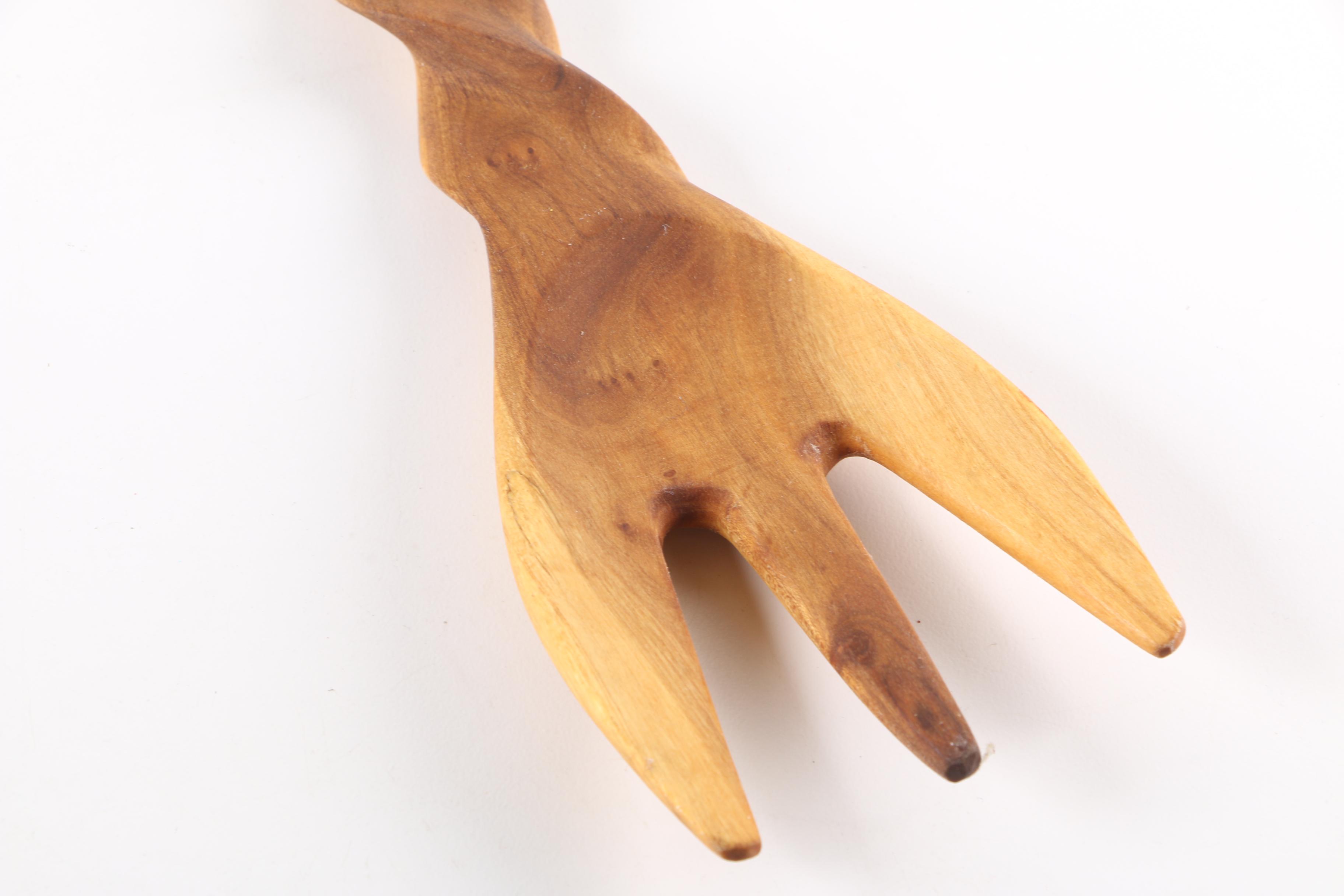 Animal Carved Wooden Bowl, Fork And Spoon