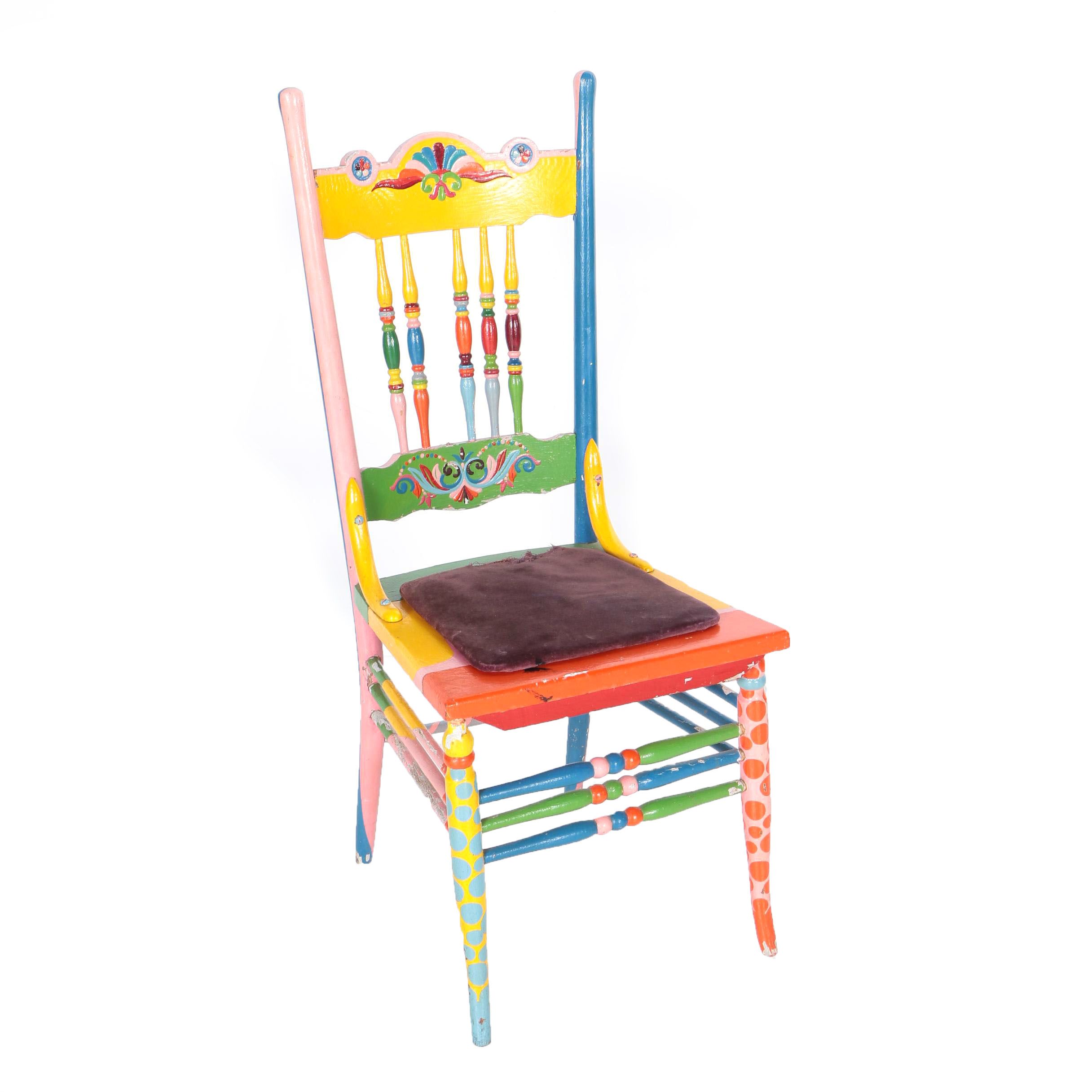 Whimsically Painted Windsor Style Chair by Bill Schiffer