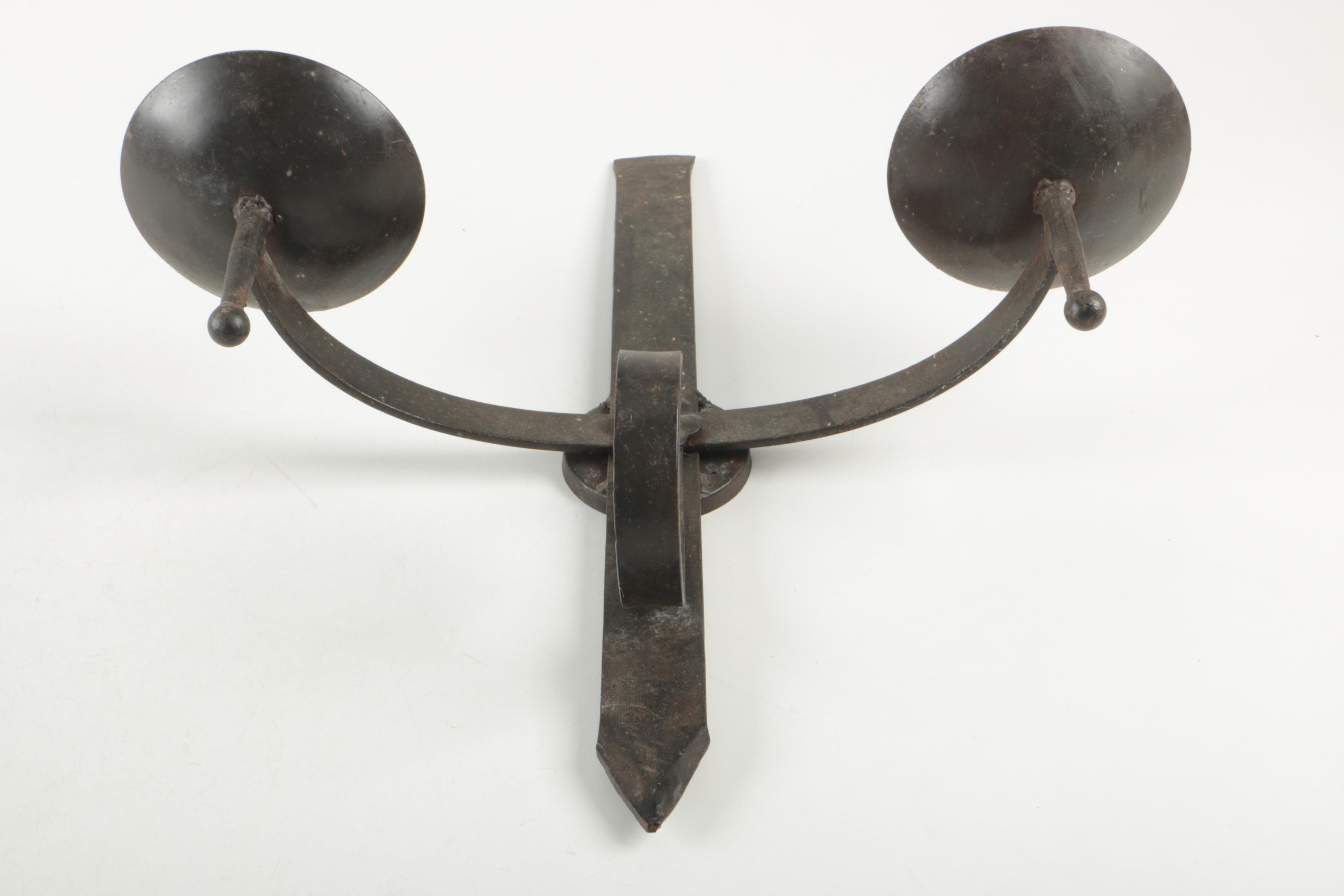 Wrought Metal Candle Sconces and Cast Metal Plant Stand