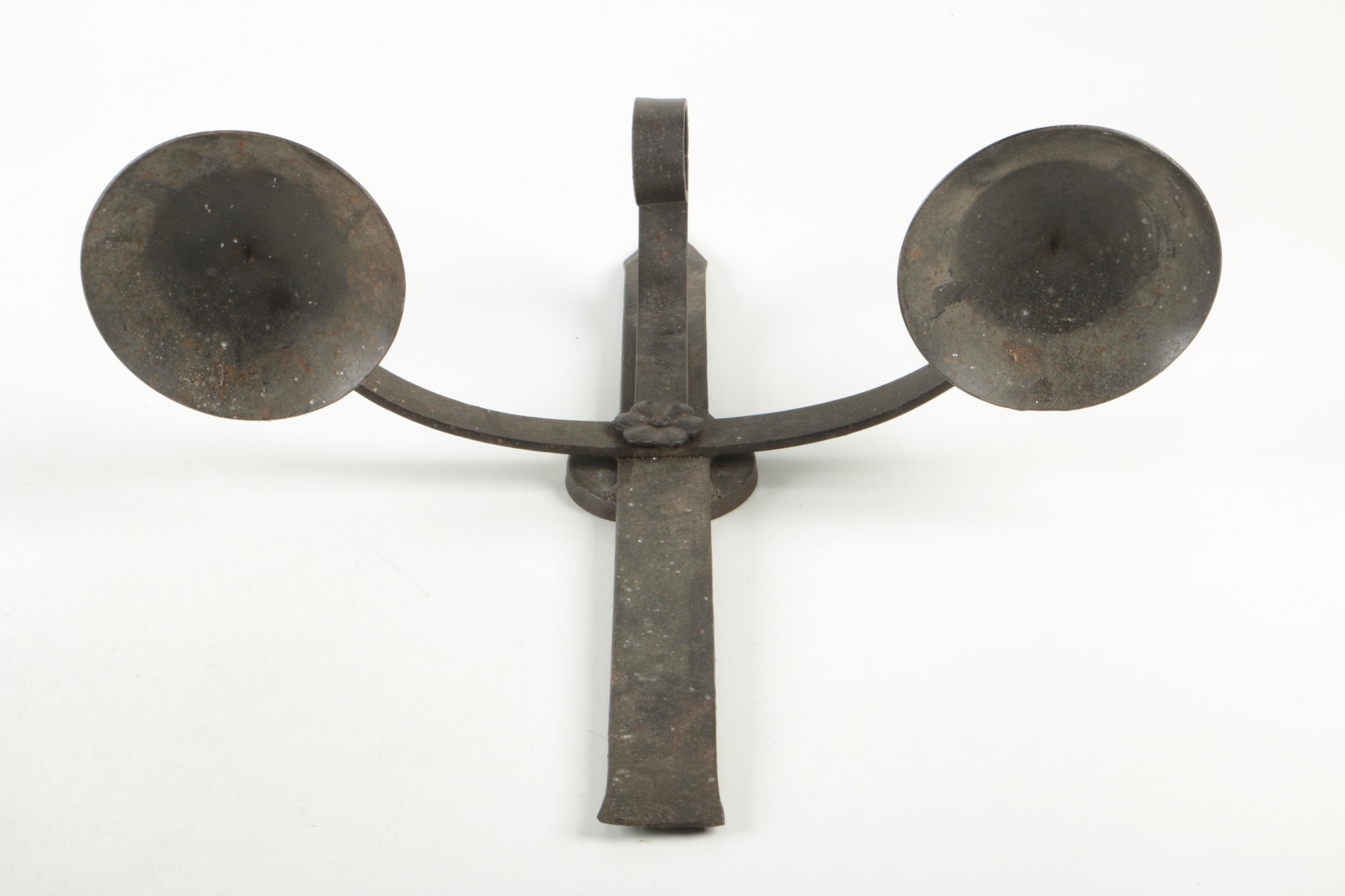 Wrought Metal Candle Sconces and Cast Metal Plant Stand