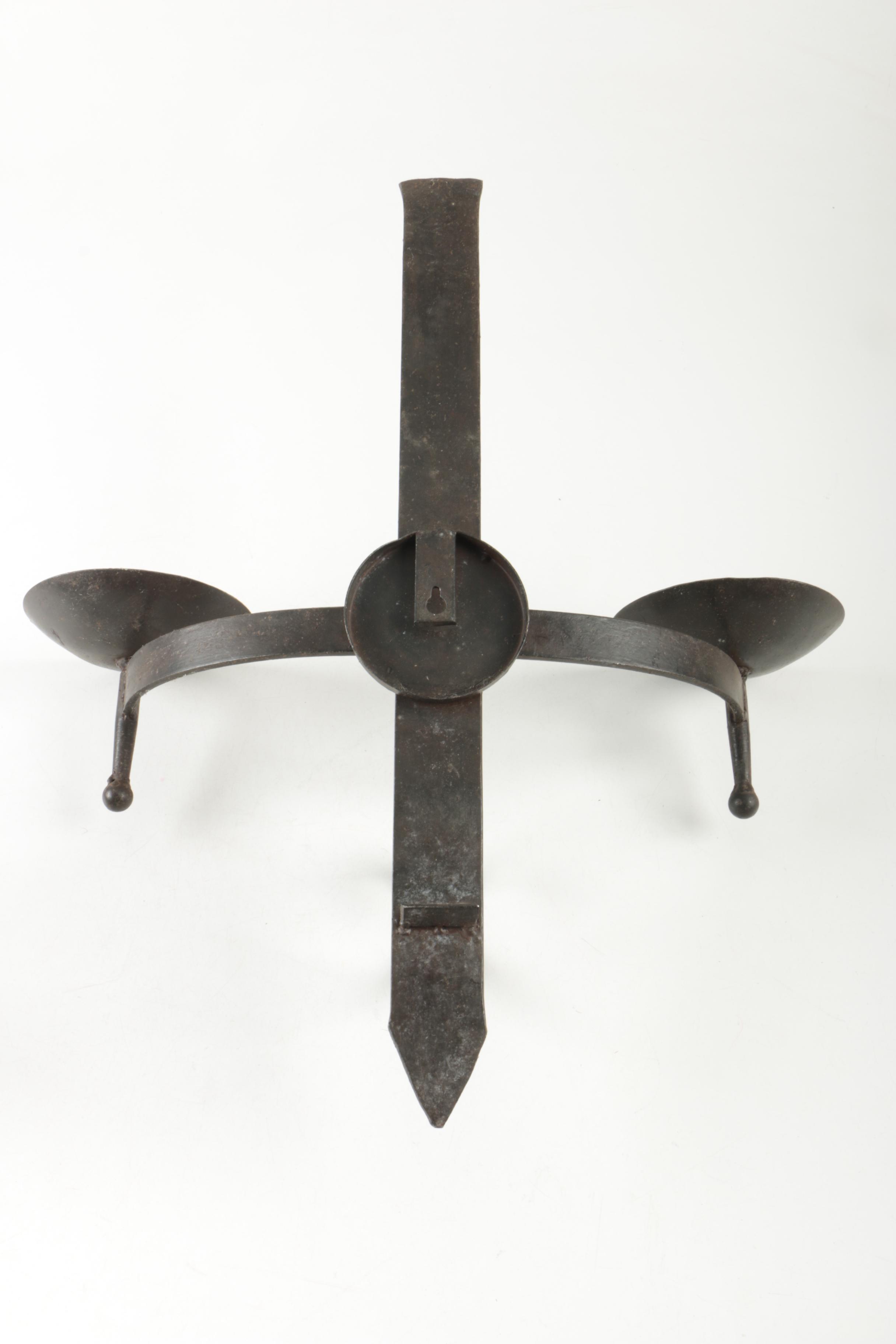 Wrought Metal Candle Sconces and Cast Metal Plant Stand