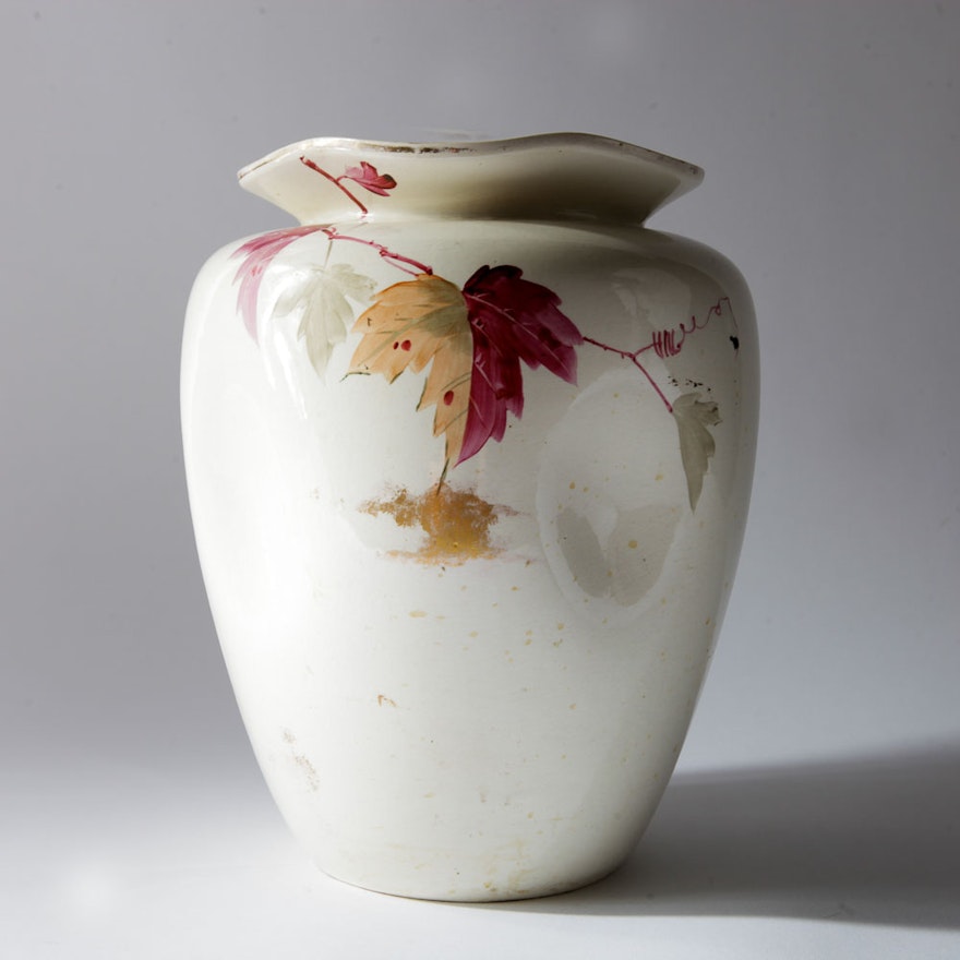 White Hand Painted Floral Vase