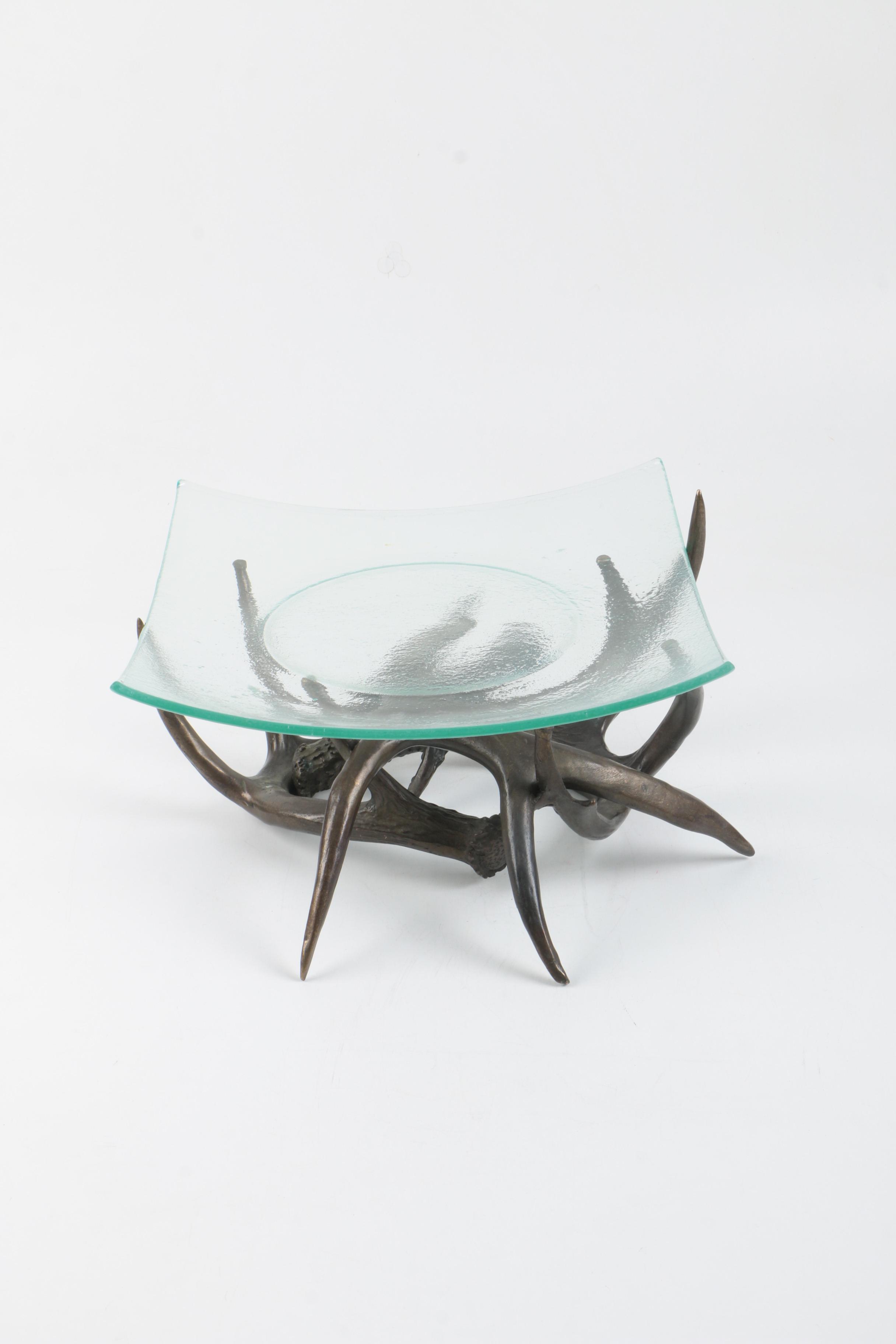 Glass Serving Plate and Metal Antler Stand