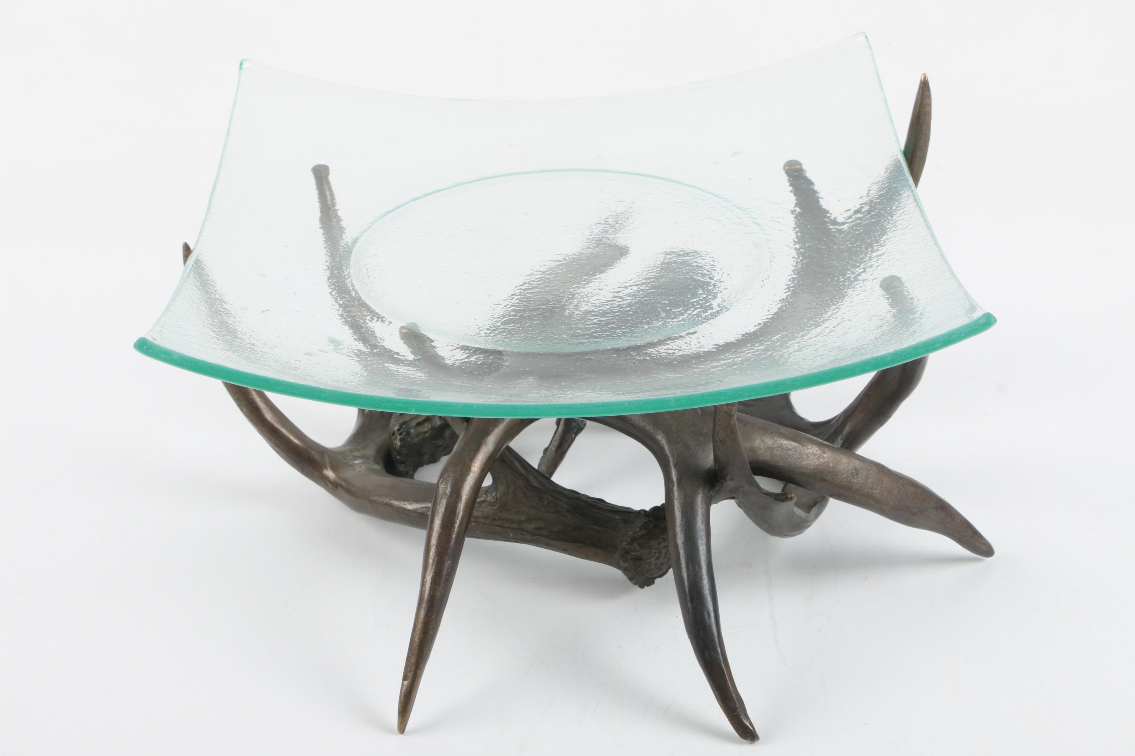 Glass Serving Plate and Metal Antler Stand