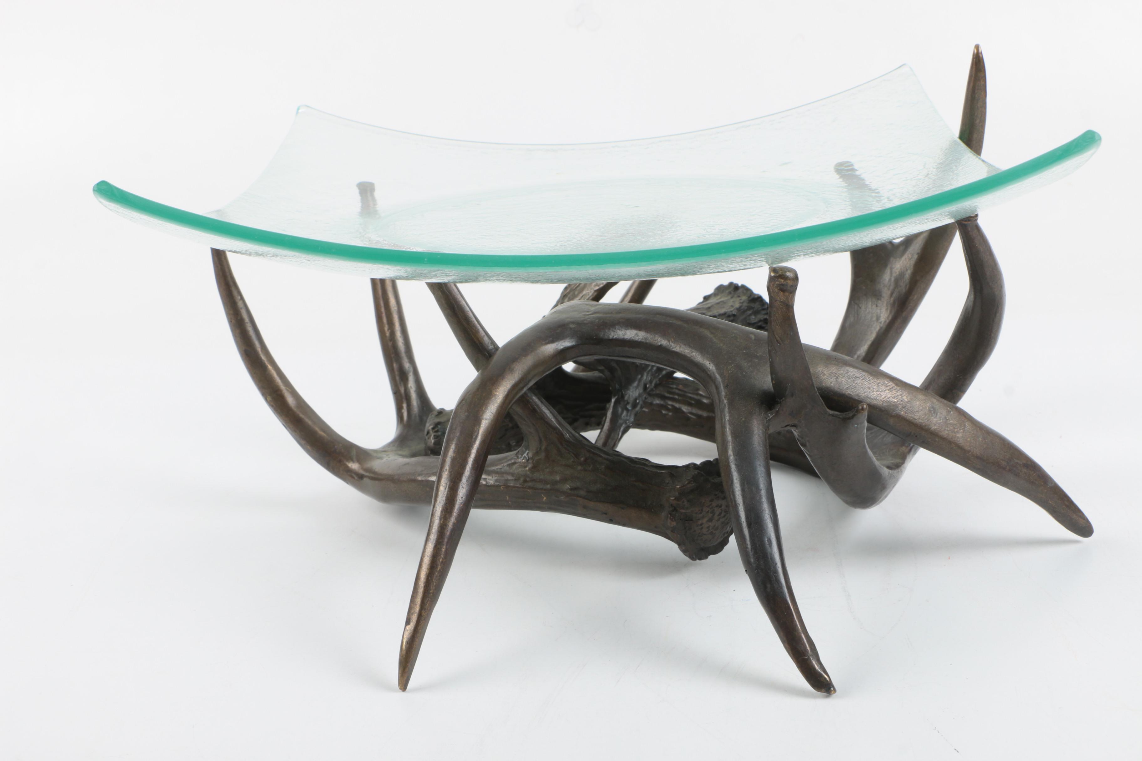 Glass Serving Plate and Metal Antler Stand