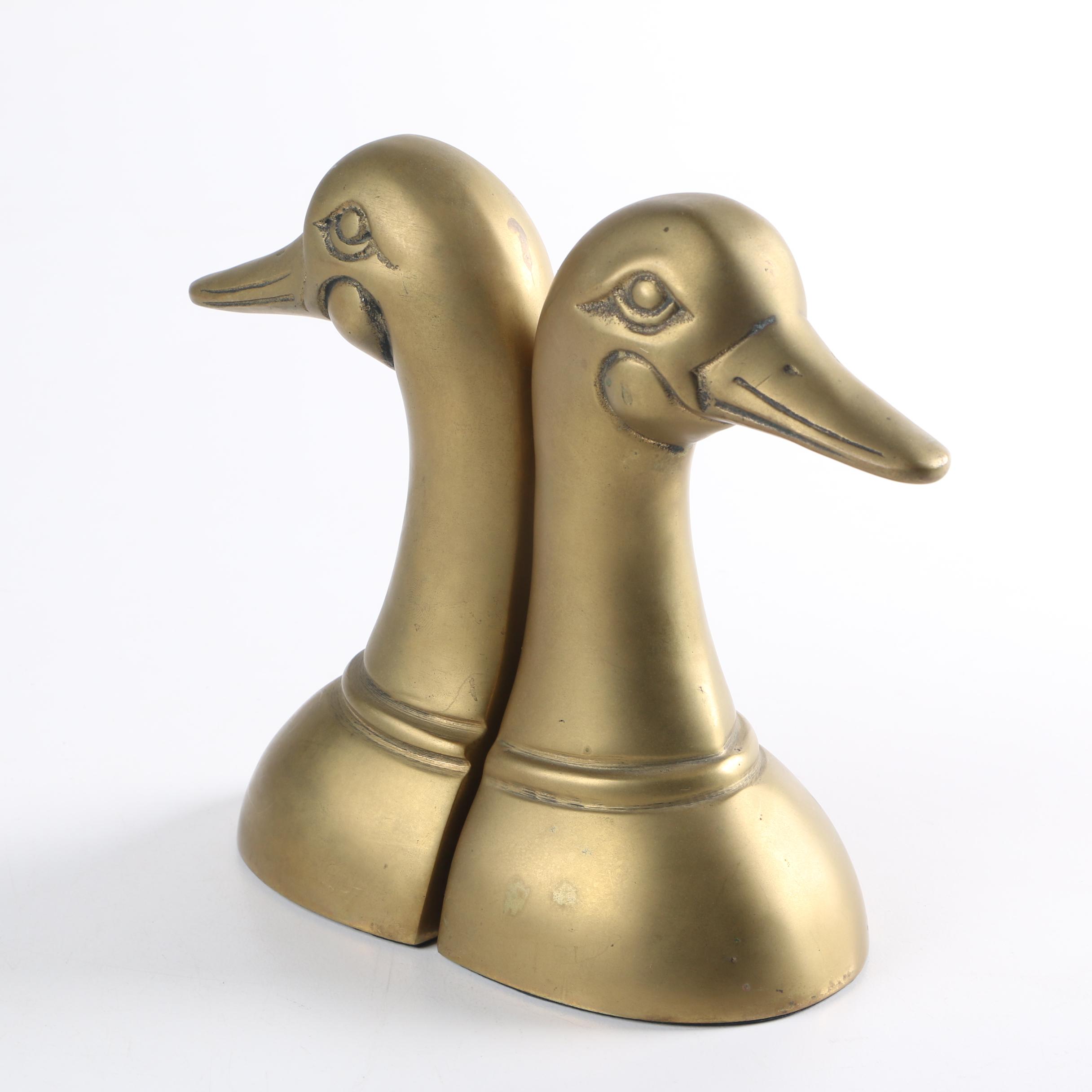 Brass Duck Head Bookends