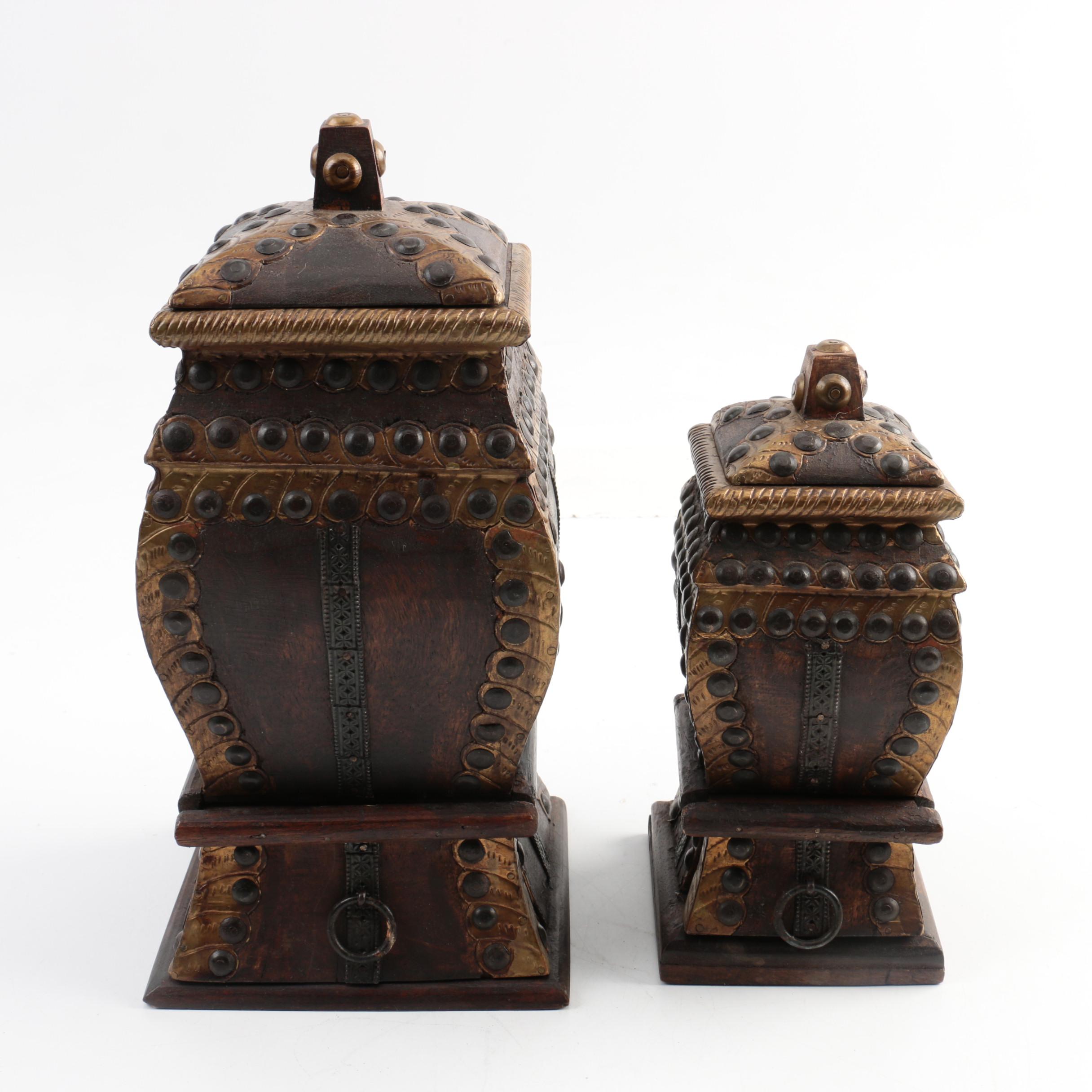 Baroque Style Wood Jars with Lids and Drawers