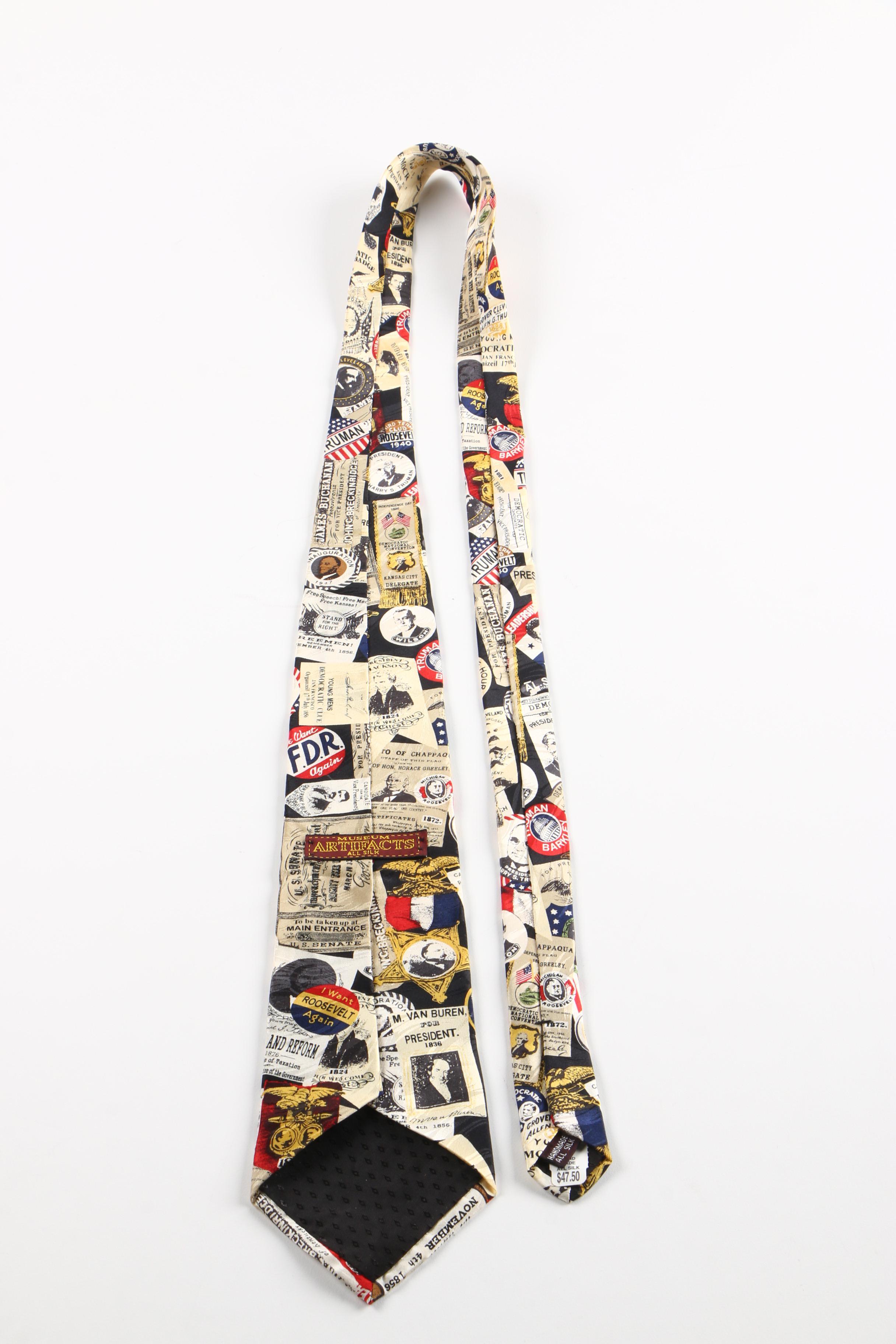 Pierre Cardin Silk Necktie with Museum Artifacts Tie