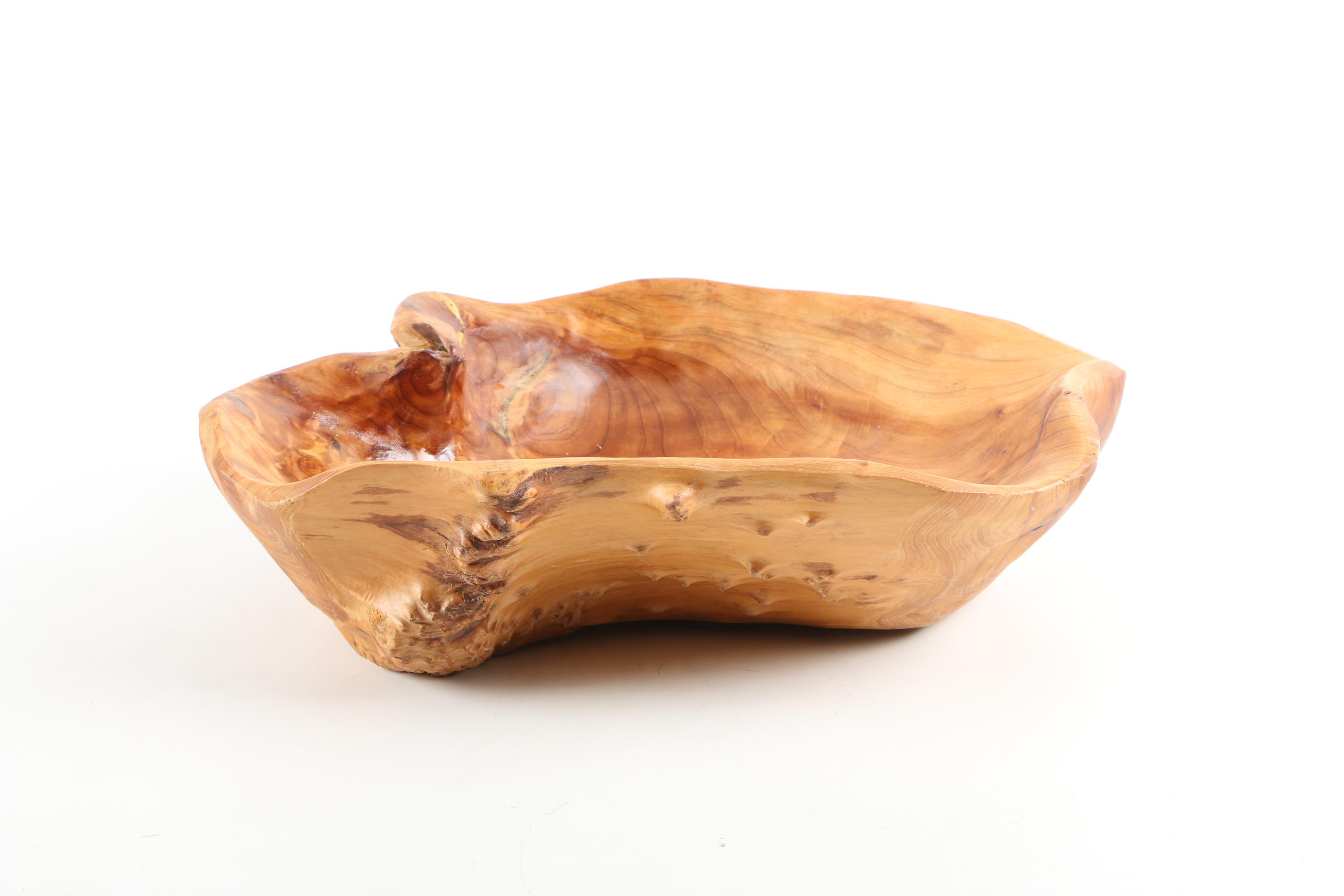 Burled Wood Bowl and Coiled Basket