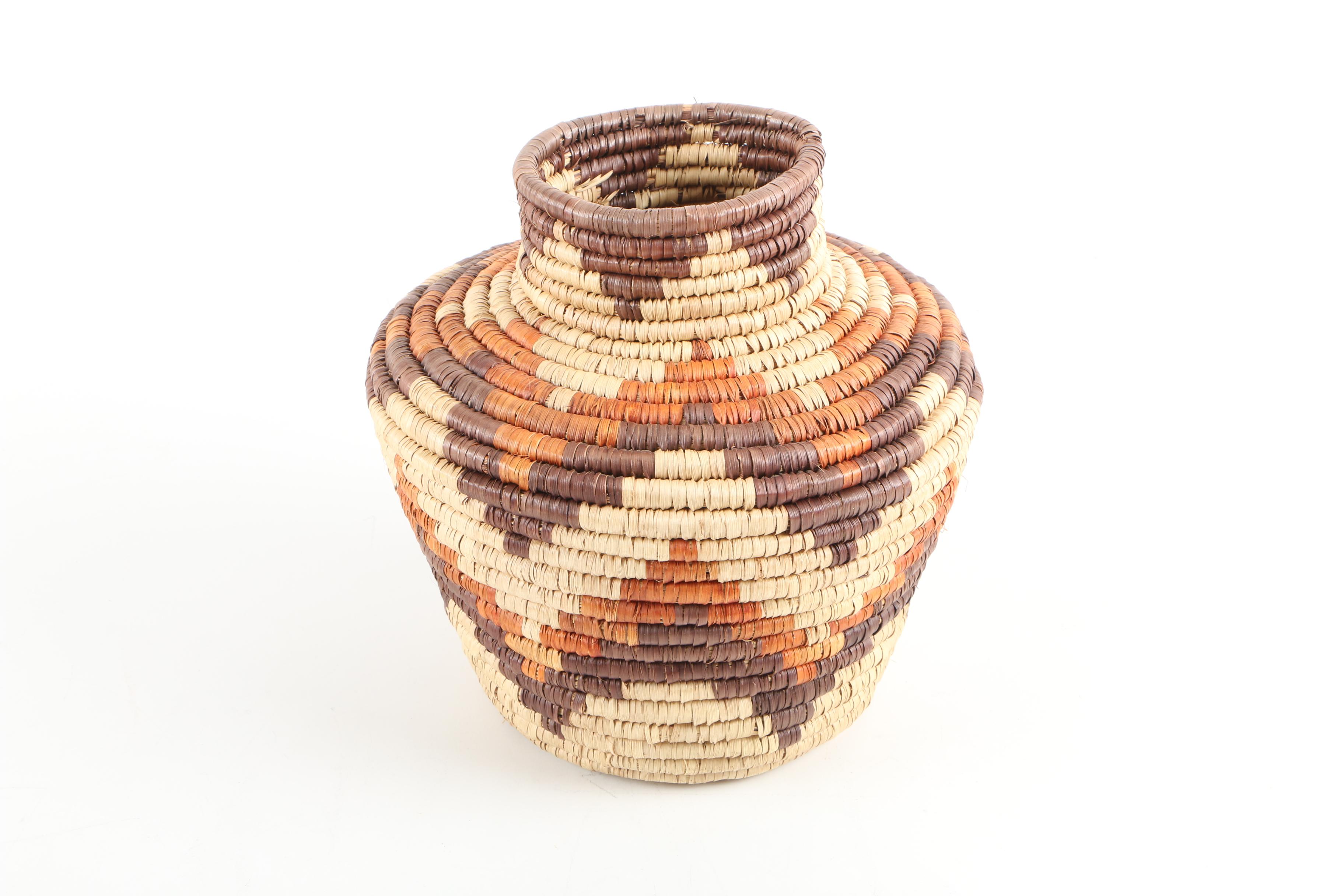 Burled Wood Bowl and Coiled Basket