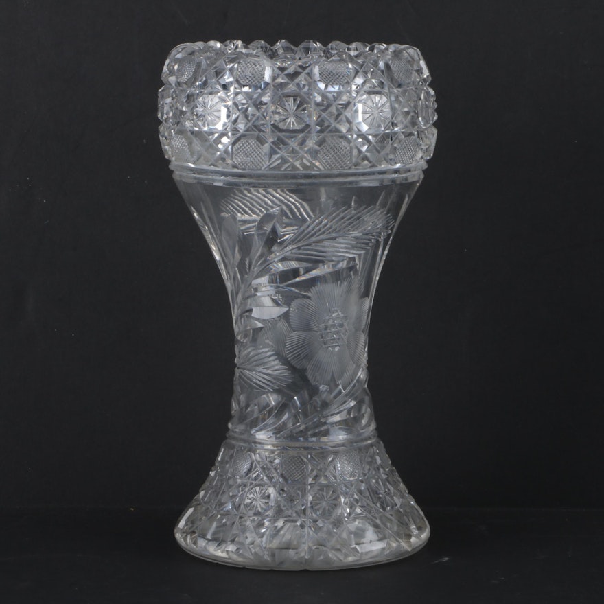 Antique Cut Glass Vase Featuring a Cut Cane Pattern