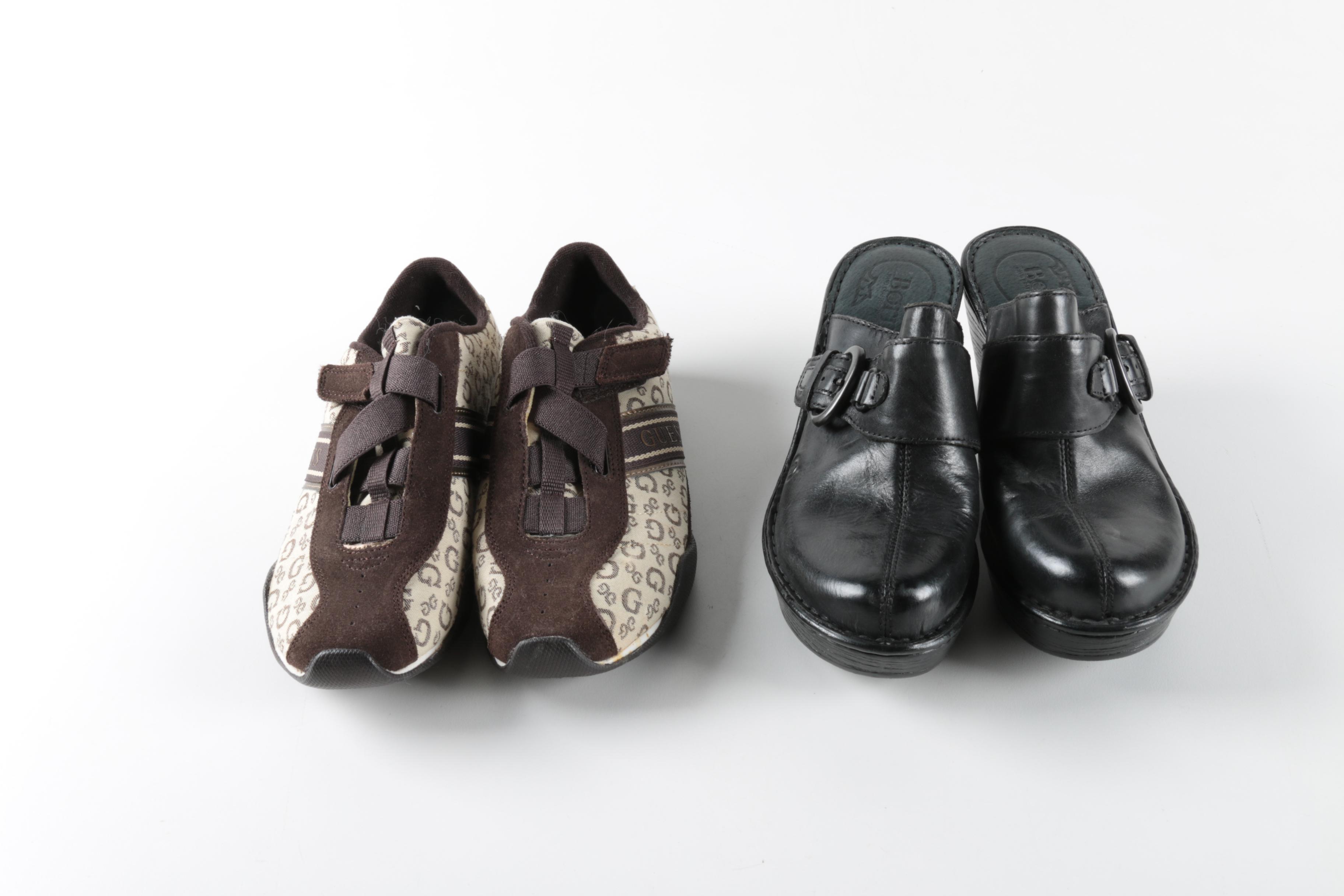 Born Leather Clogs and Guess Logo Print Sneakers