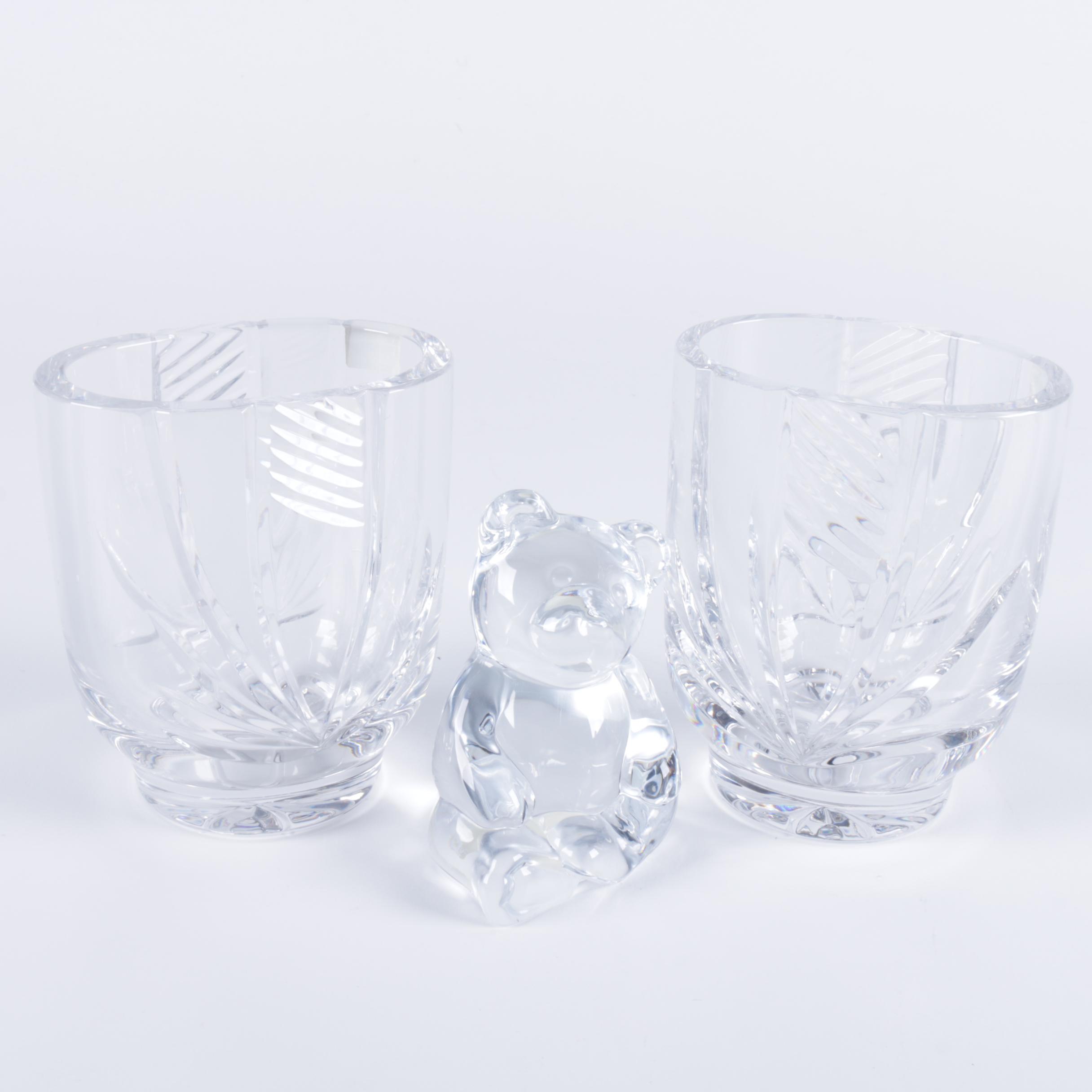 Samobor Crystal Bud Vases and Bear Figurine