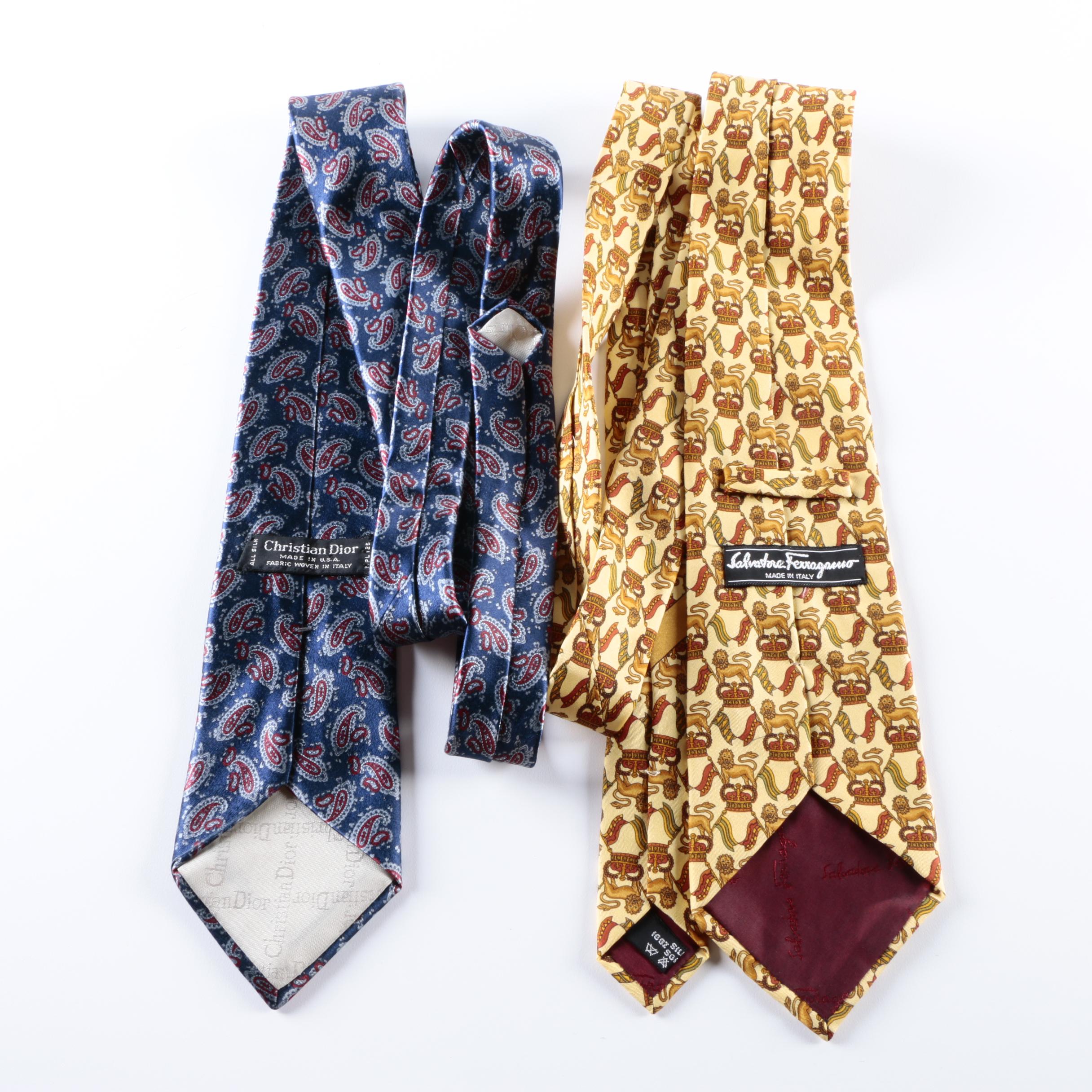 Salvatore Ferragamo and Christian Dior Designer Neckties