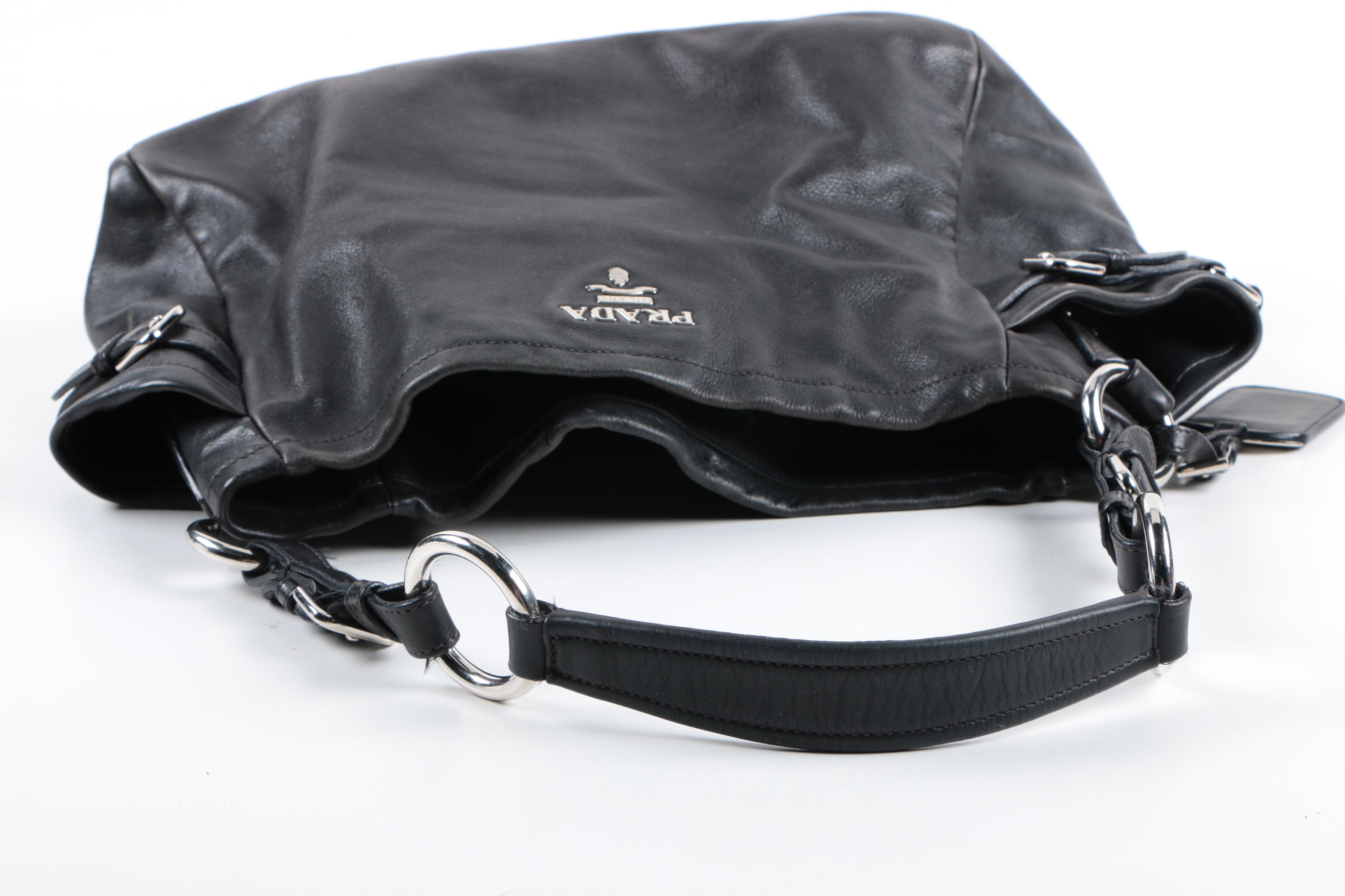 Black Leather Prada Handbag