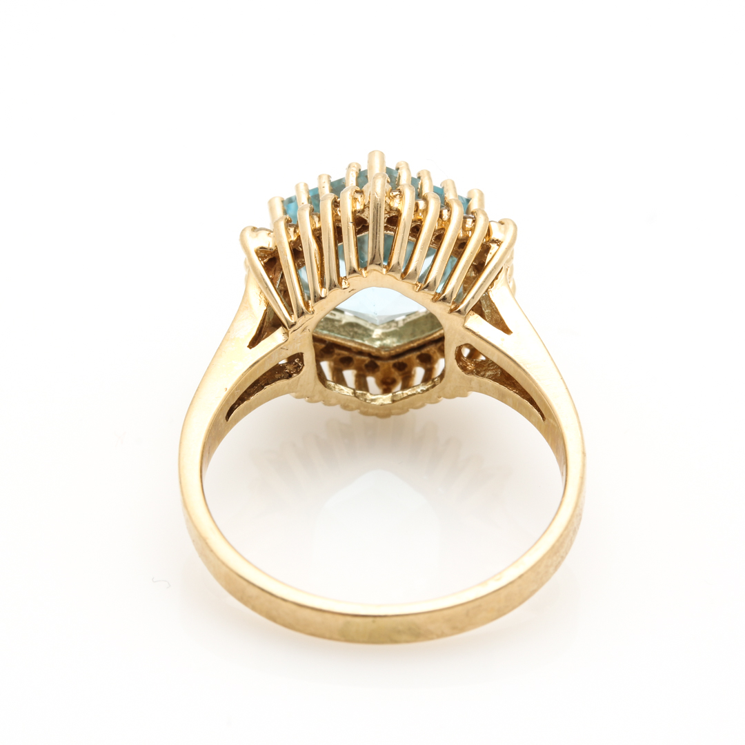 14K Yellow Gold Blue Topaz and Diamond Ring