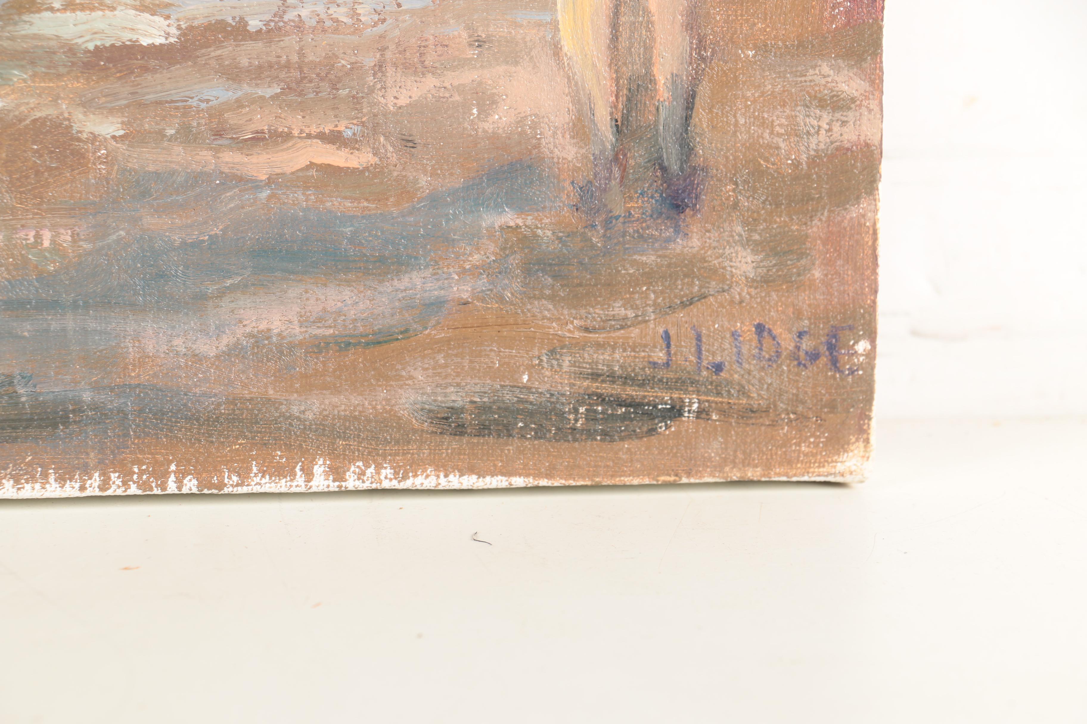 J. Lidge Oil Painting on Canvas of Mediterranean Street Scene