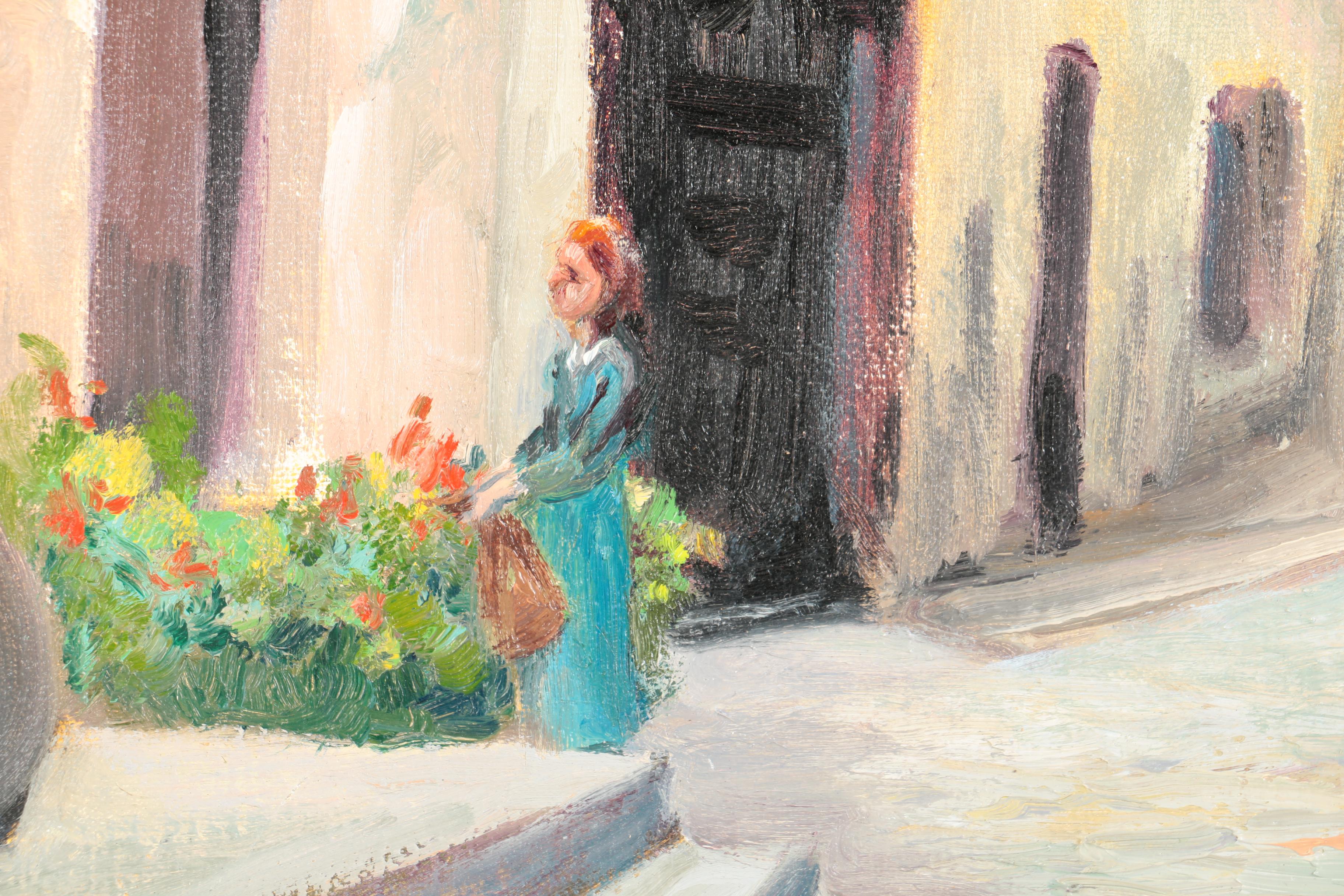 J. Lidge Oil Painting on Canvas of Mediterranean Street Scene