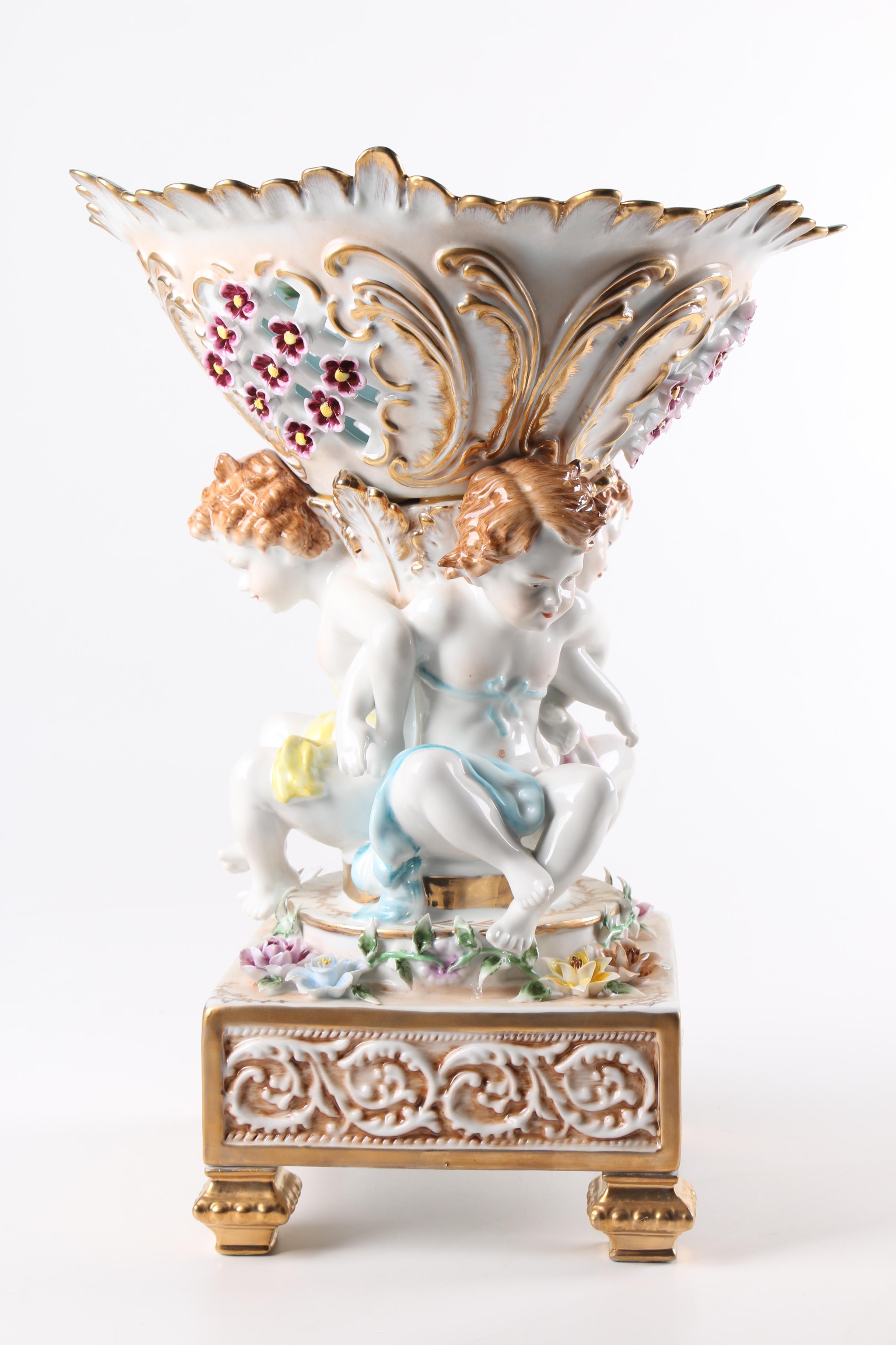 Antique Richard Klemm Dresden Porcelain Cherub Centerpiece Bowl