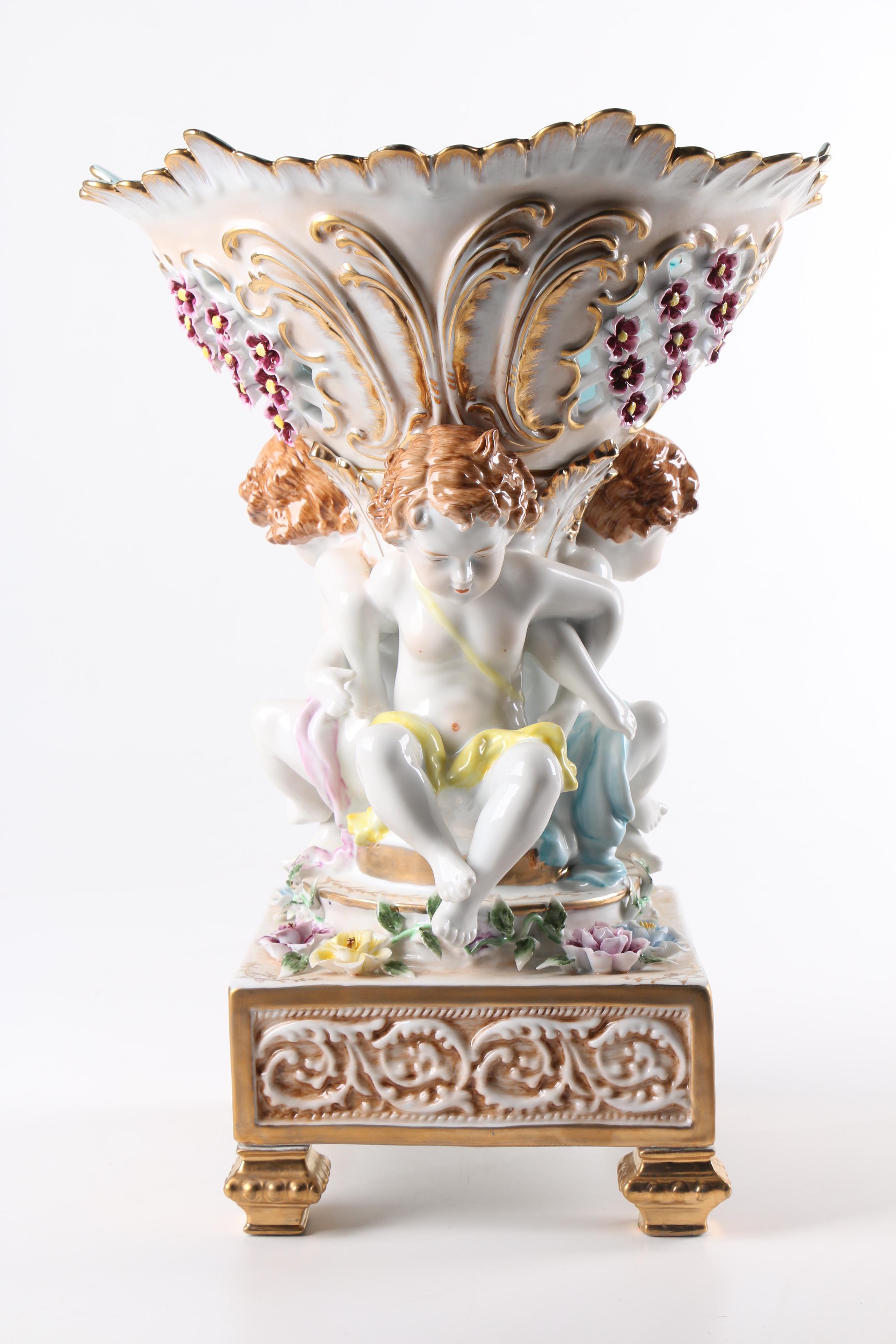 Antique Richard Klemm Dresden Porcelain Cherub Centerpiece Bowl