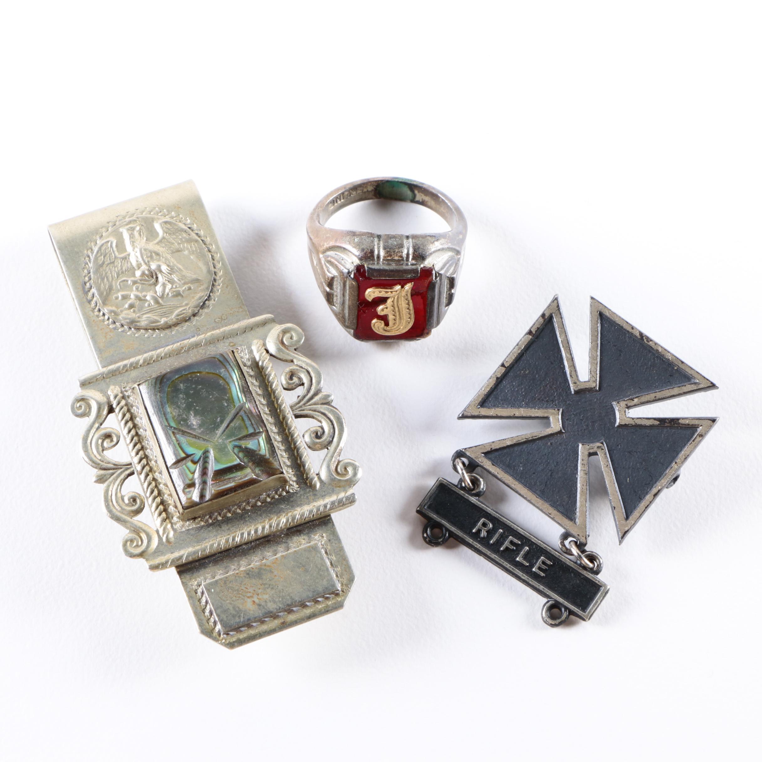 Vintage Taxco Sterling Silver Abalone Money Clip with Assorted Sterling Jewelry