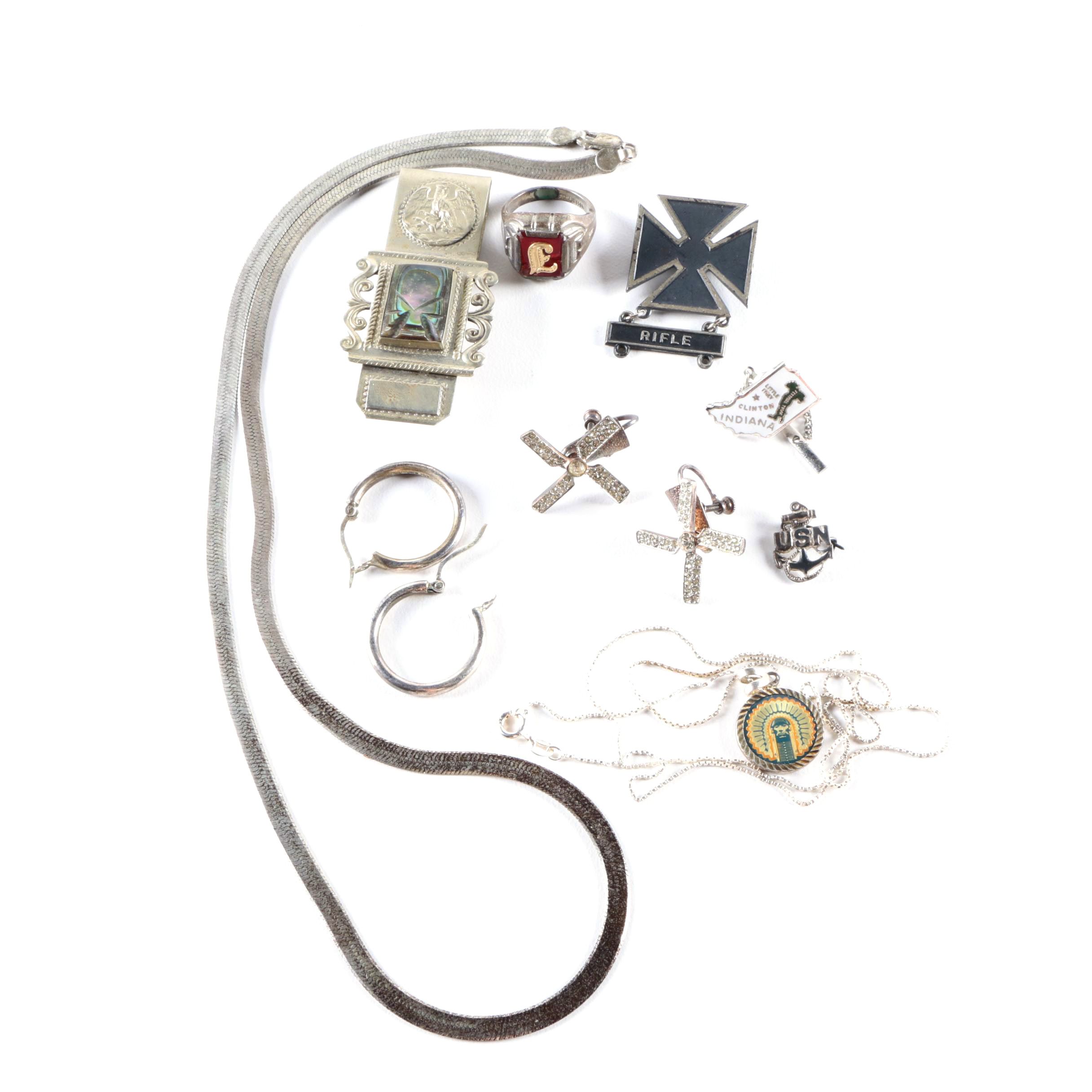 Vintage Taxco Sterling Silver Abalone Money Clip with Assorted Sterling Jewelry